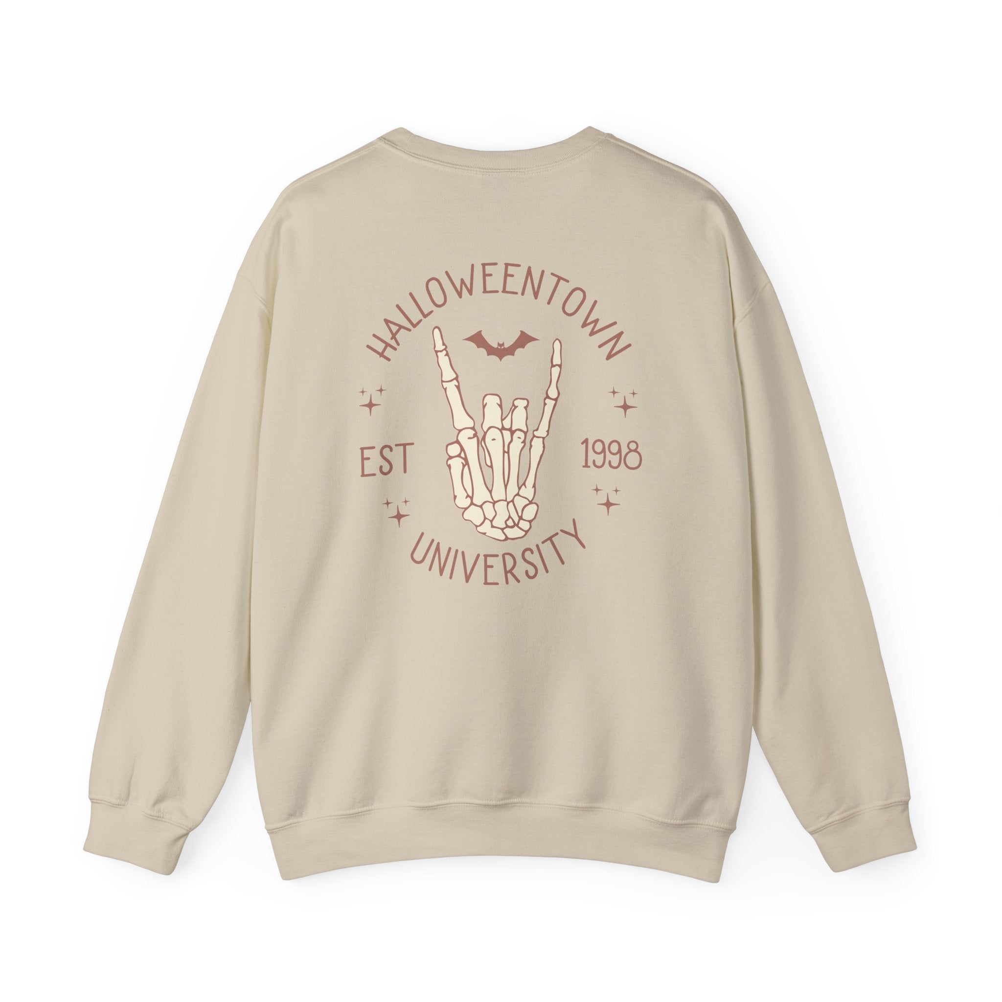 Halloweentown University Crewneck Sweatshirt — Skeleton Hand Rock On Pullover