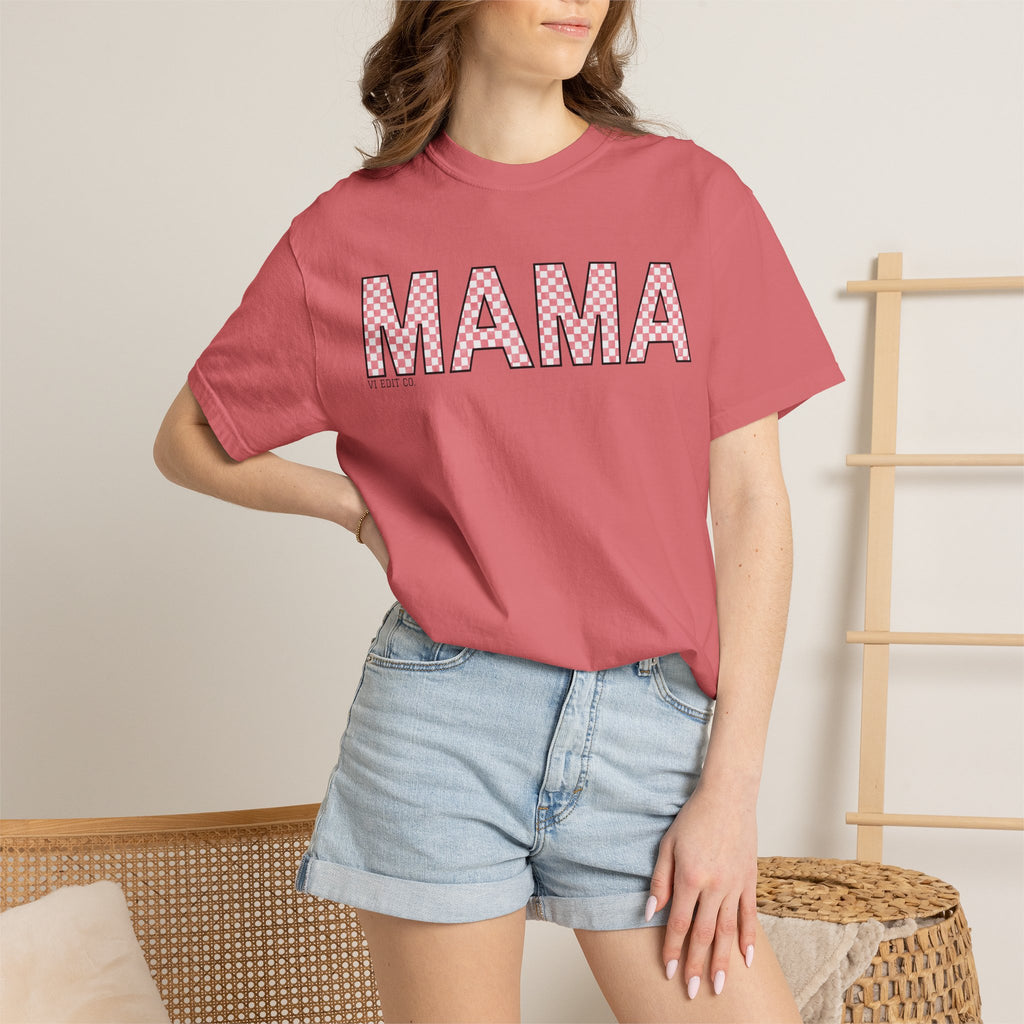 Mama Checkered Letters T-Shirt | Pink Plaid Typography Tee