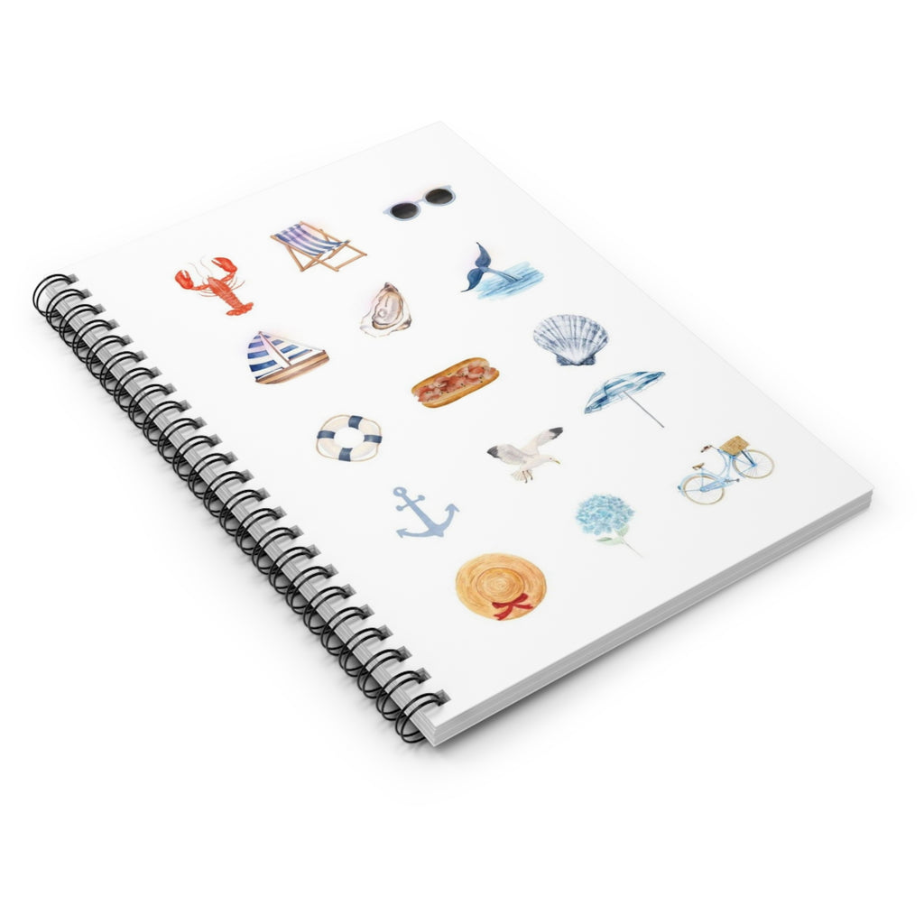 Coastal Icons Spiral Notebook — Beachy Watercolor Journal (Ruled)