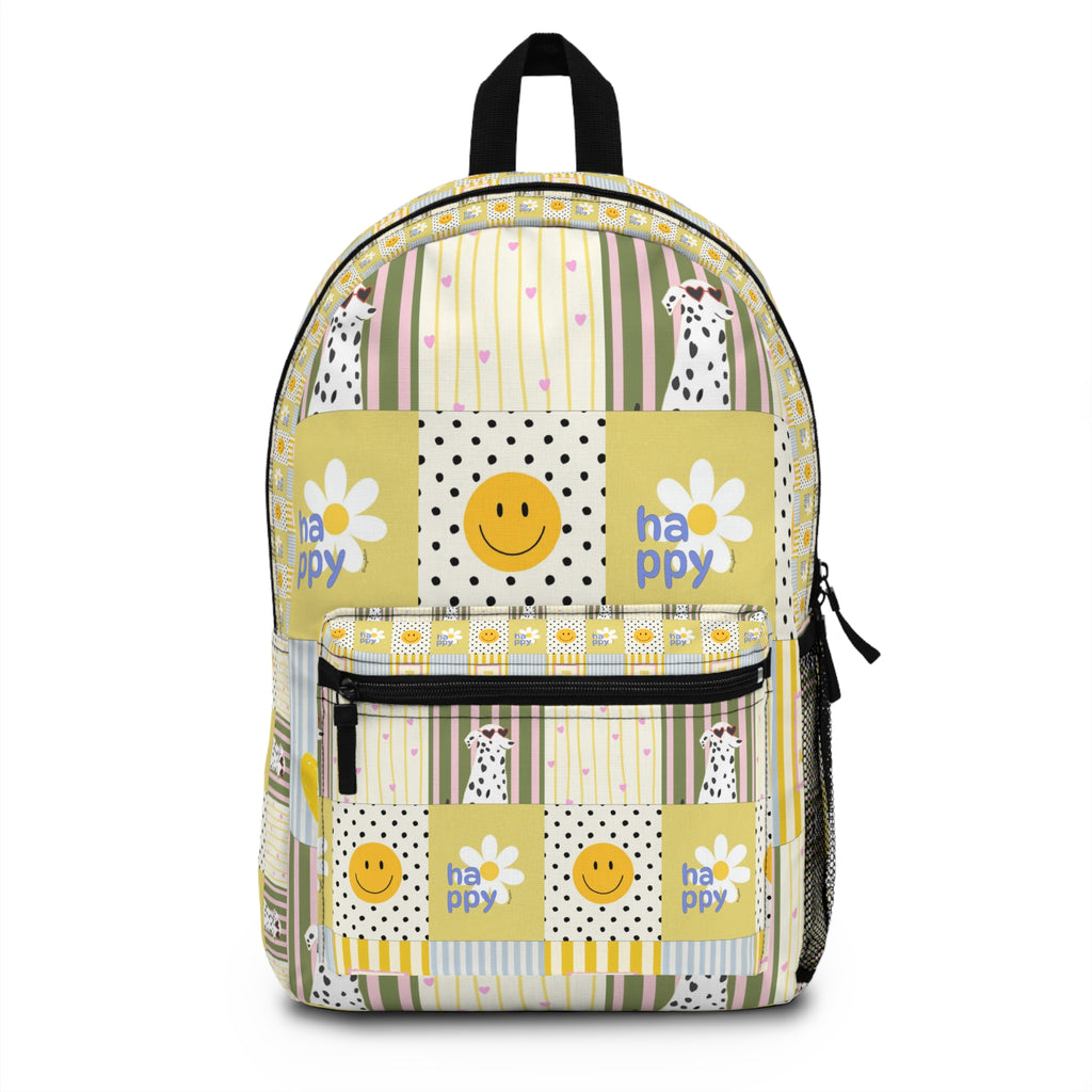 Happy Patchwork Backpack — Smiley Daisy Print School & Travel Bag