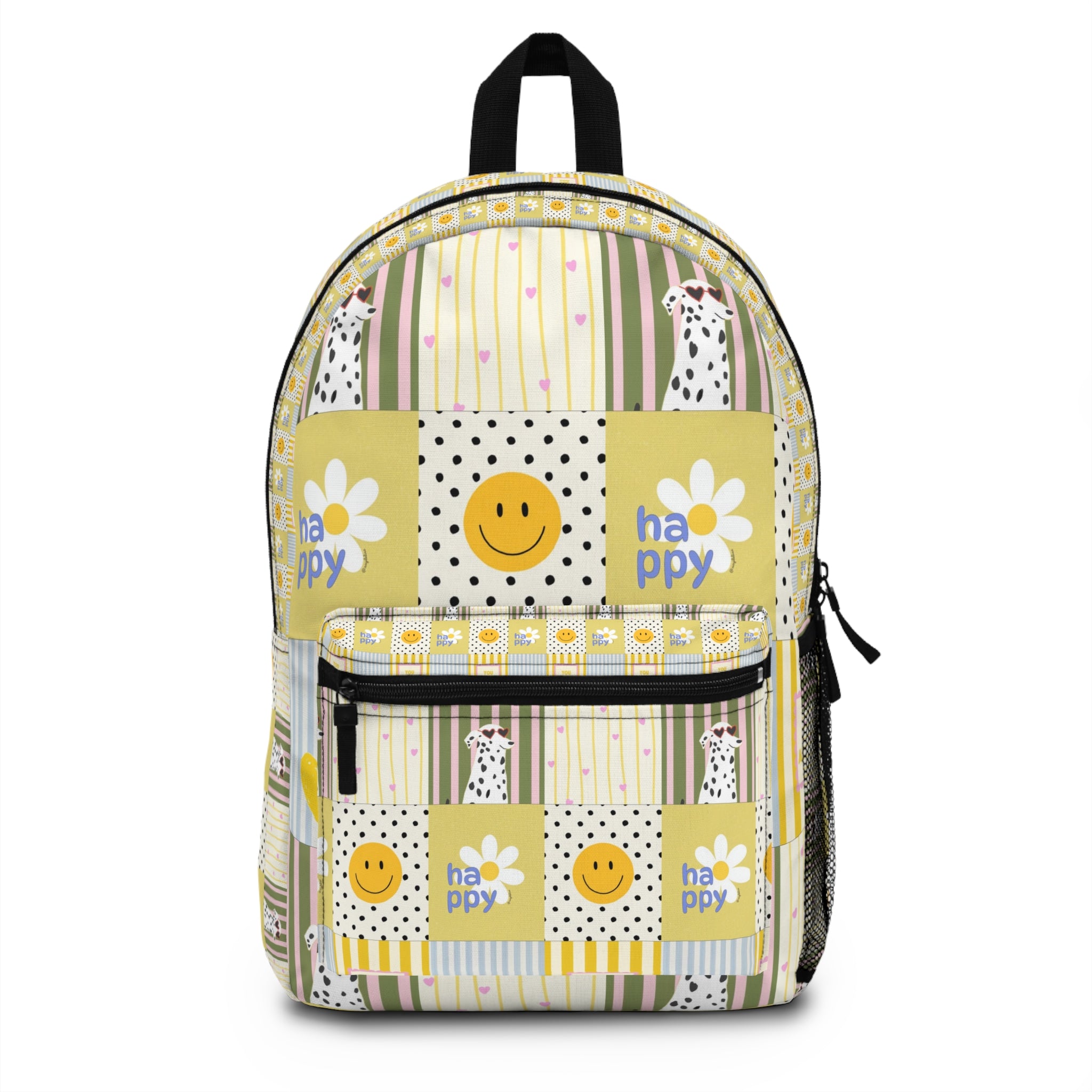 Happy Patchwork Backpack — Smiley Daisy Print School & Travel Bag