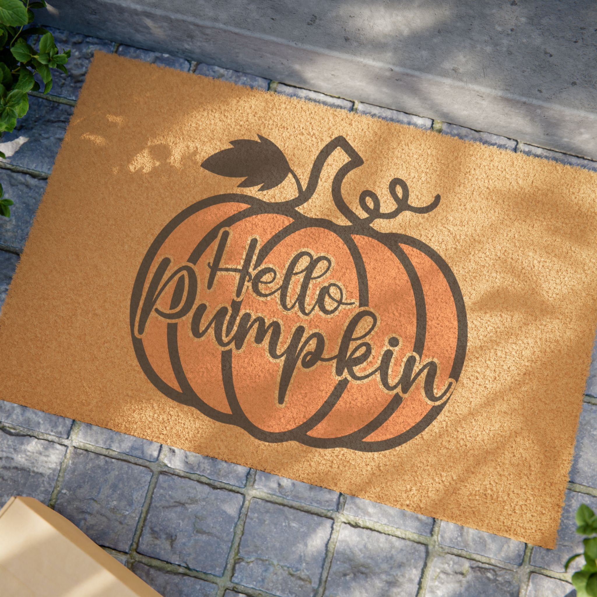 Hello Pumpkin Doormat - Fall Pumpkin Welcome Mat for Porch & Entryway