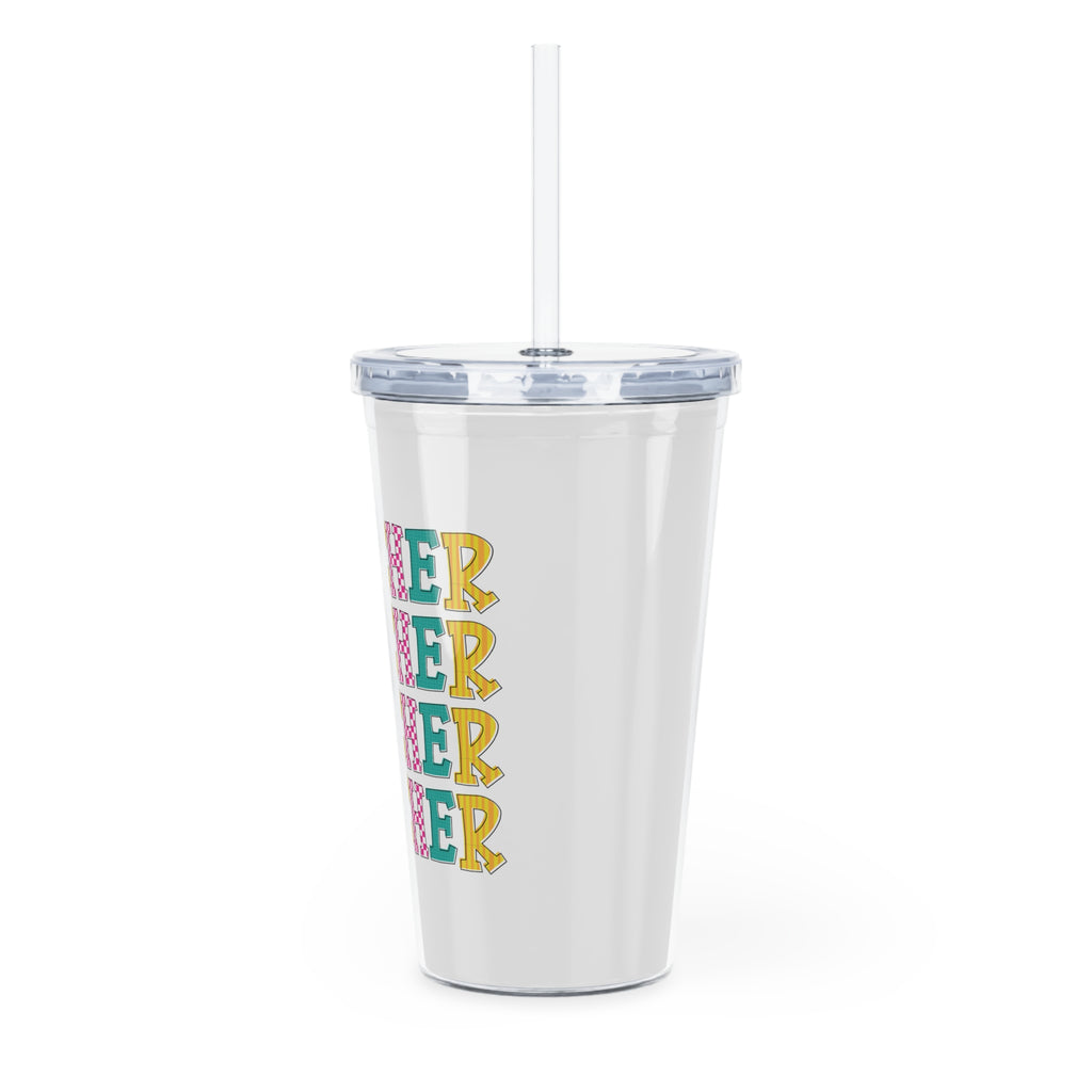 Teacher Tumbler with Straw — Colorful Stacked "TEACHER" Travel Cup | Gift for Teachers, Back to School