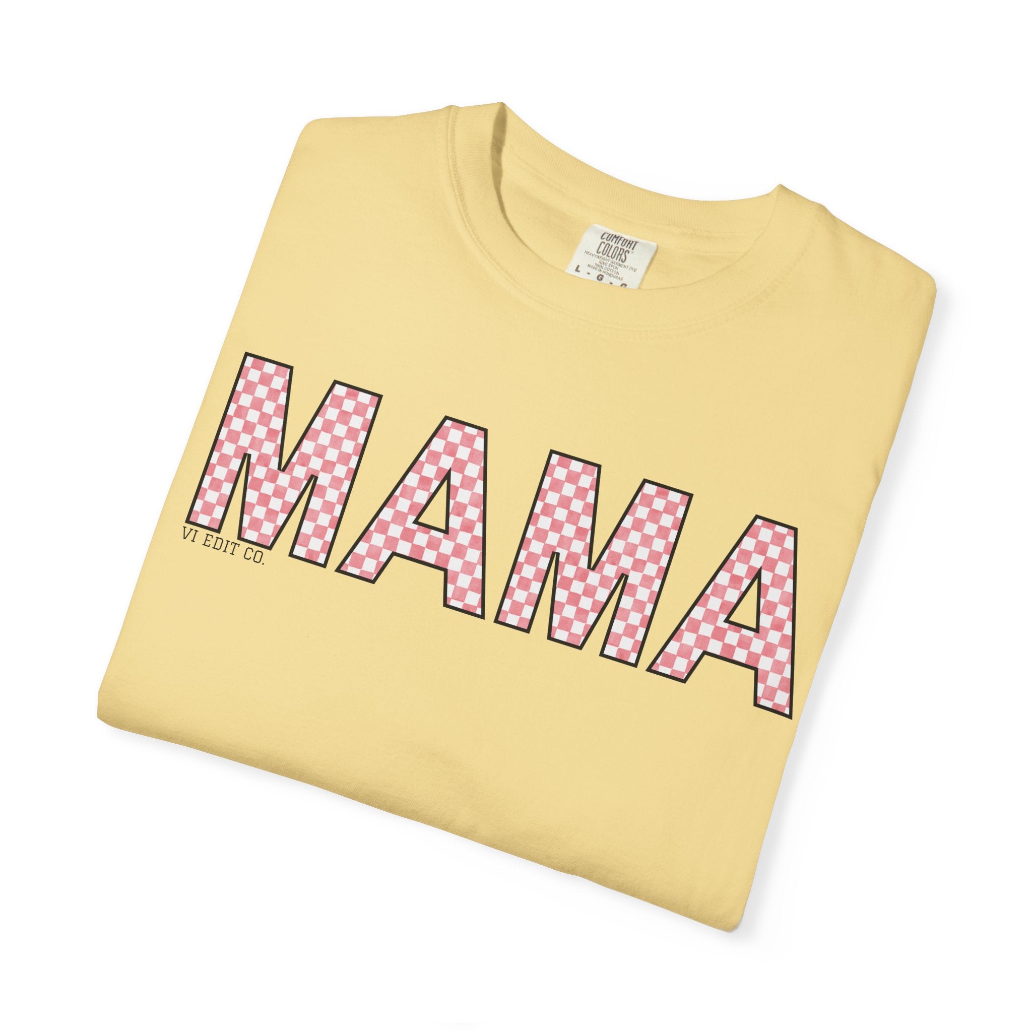 Mama Checkered Letters T-Shirt | Pink Plaid Typography Tee