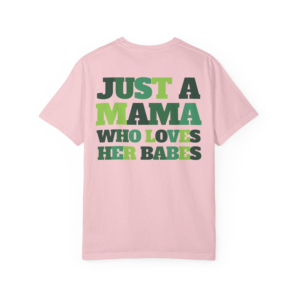 Green Checker Smiley Face T-shirt | Text Back "Just A Mama Who Loves Her Babes"