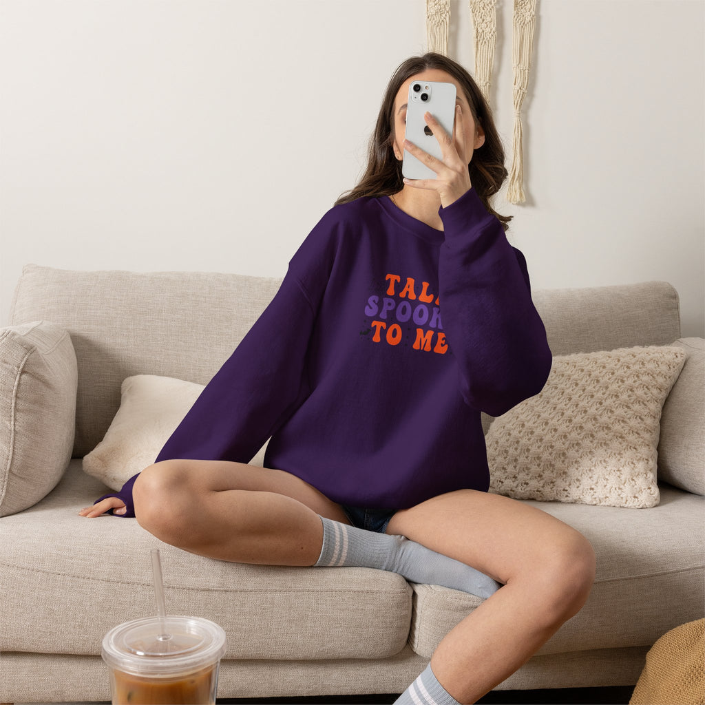 Talk Spooky To Me Crewneck Sweatshirt — Halloween Graphic Pullover