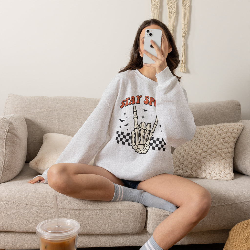 Stay Spooky Sweatshirt — Skeleton Hand Graphic Crewneck