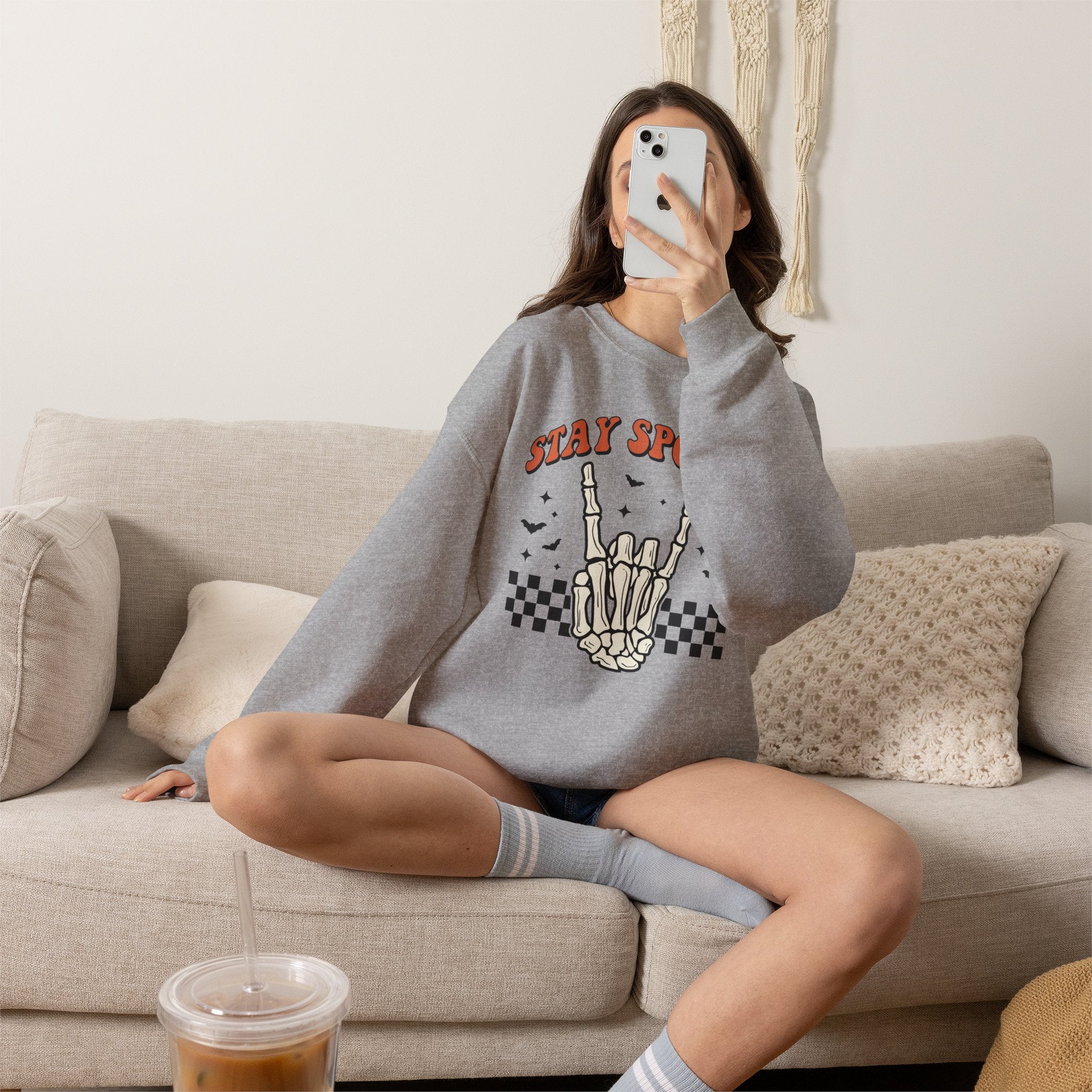 Stay Spooky Sweatshirt — Skeleton Hand Graphic Crewneck