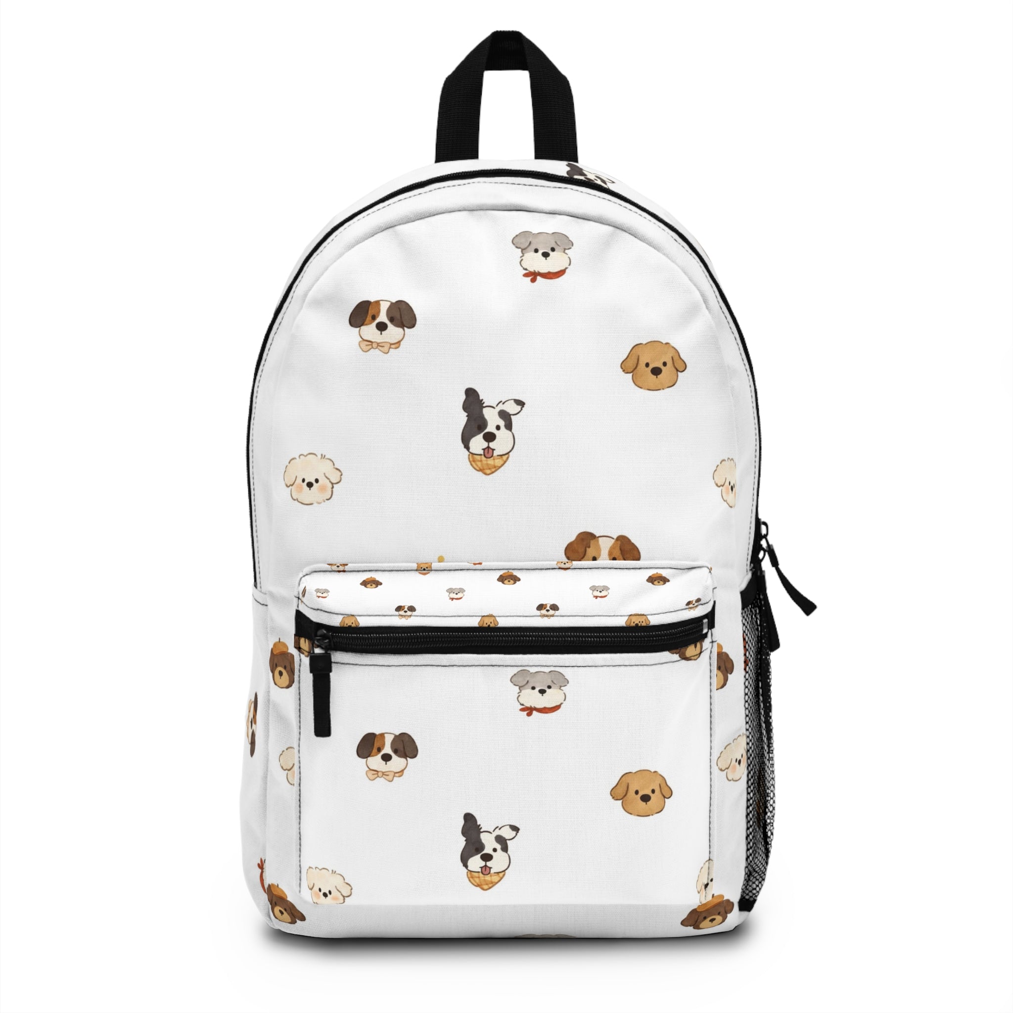 Cute Puppy Faces Backpack – White Dog Pattern School & Travel Bag