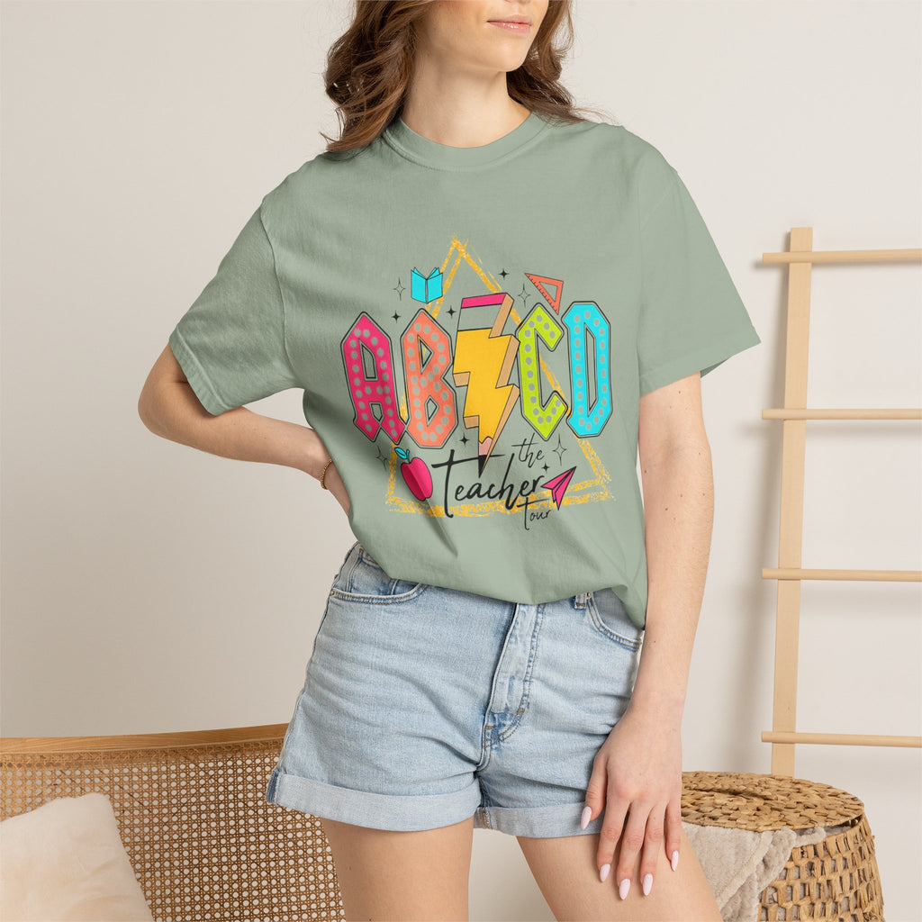 ABCD Teacher Lightning Graphic T-Shirt | Retro School Apple Pencil Design