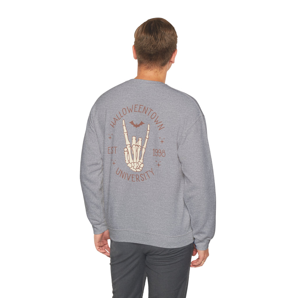 Halloweentown University Crewneck Sweatshirt — Skeleton Hand Rock On Pullover
