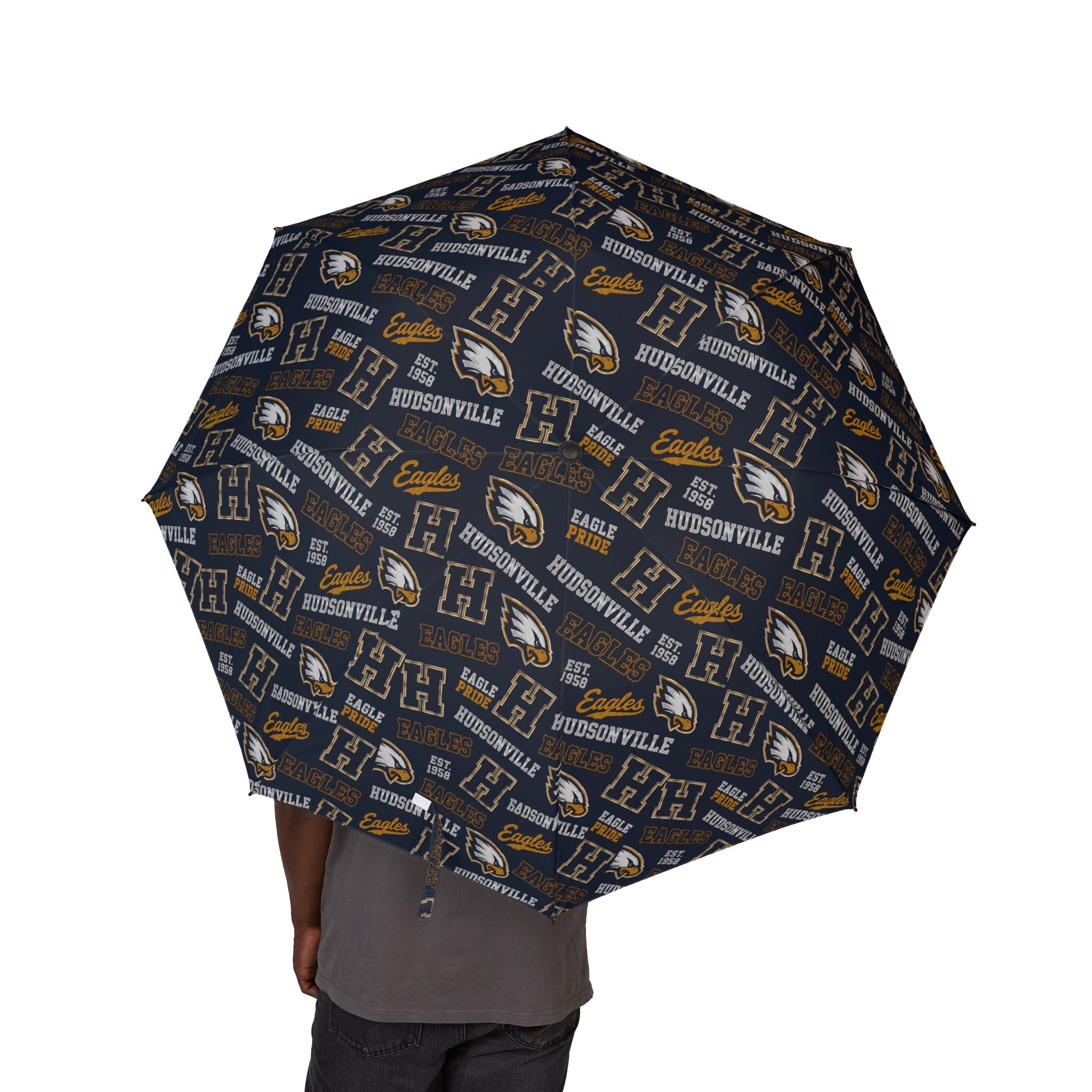 College Logo Foldable Umbrella — Patterned Team Emblem Rain Umbrella