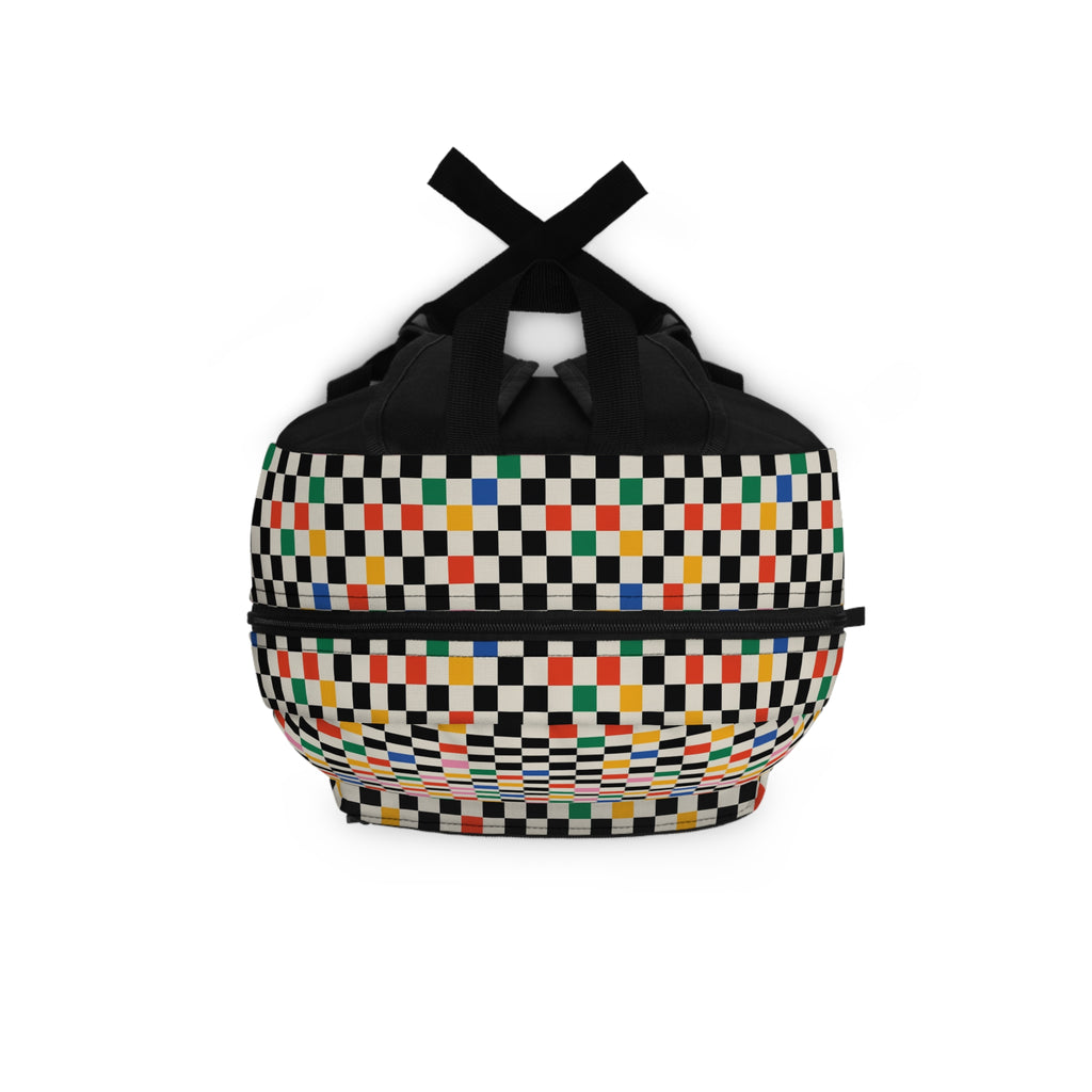 Colorful Checkerboard Backpack – Retro Pixel Pattern School & Travel Bag