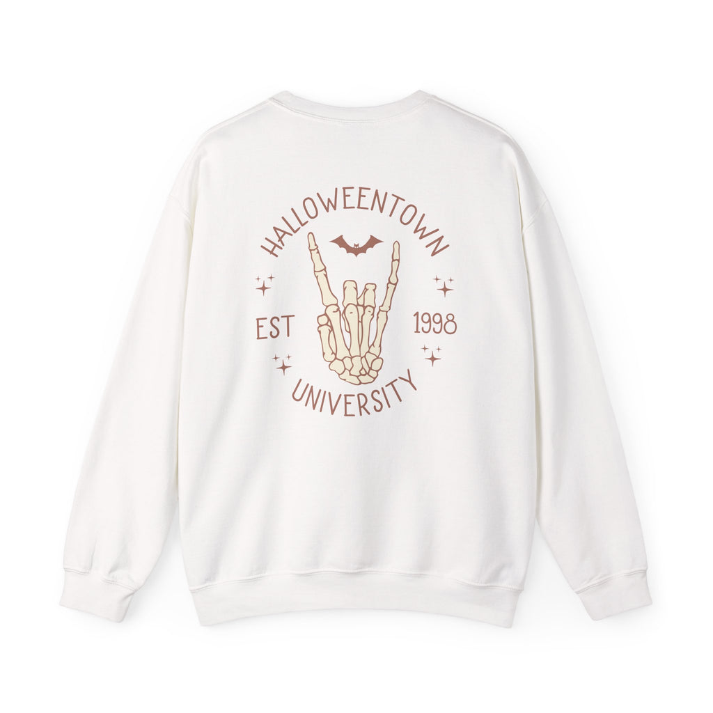 Halloweentown University Crewneck Sweatshirt — Skeleton Hand Rock On Pullover