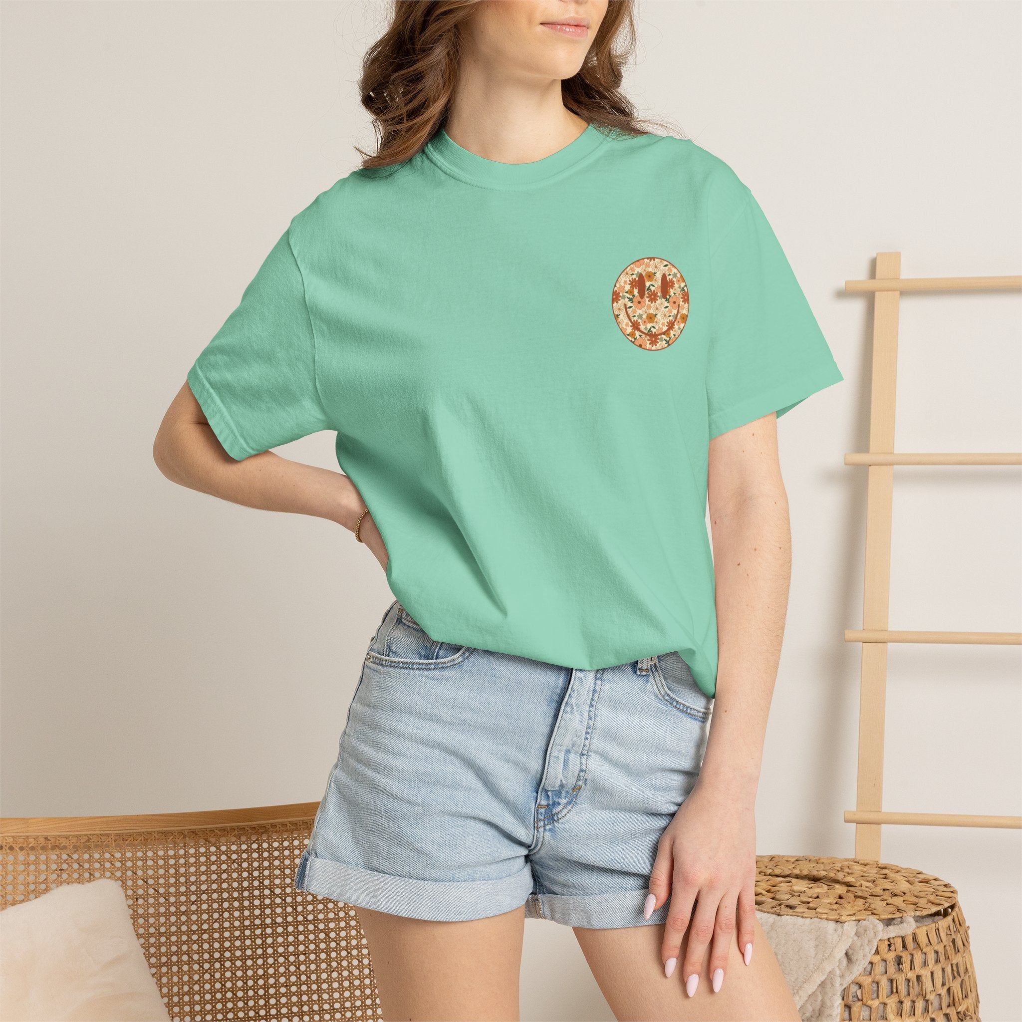Teacher Assistant Floral Smiley T-Shirt | Retro Typography, Fall Colors