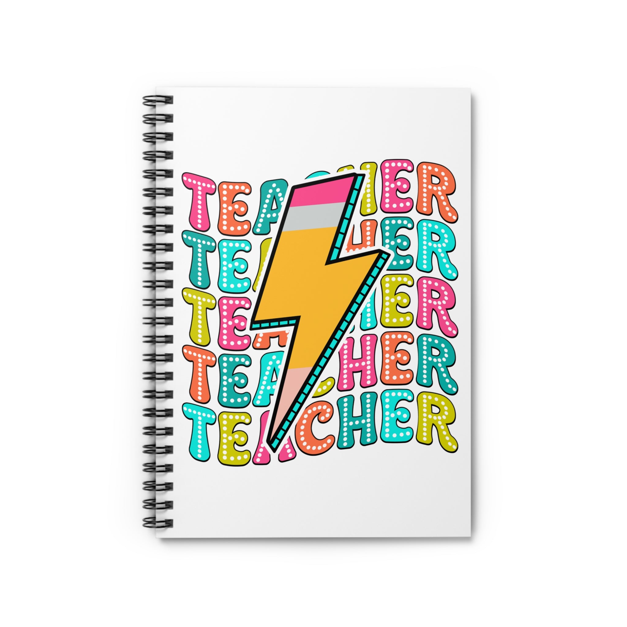 Teacher Lightning Bolt Spiral Notebook — Colorful Back-to-School Gift