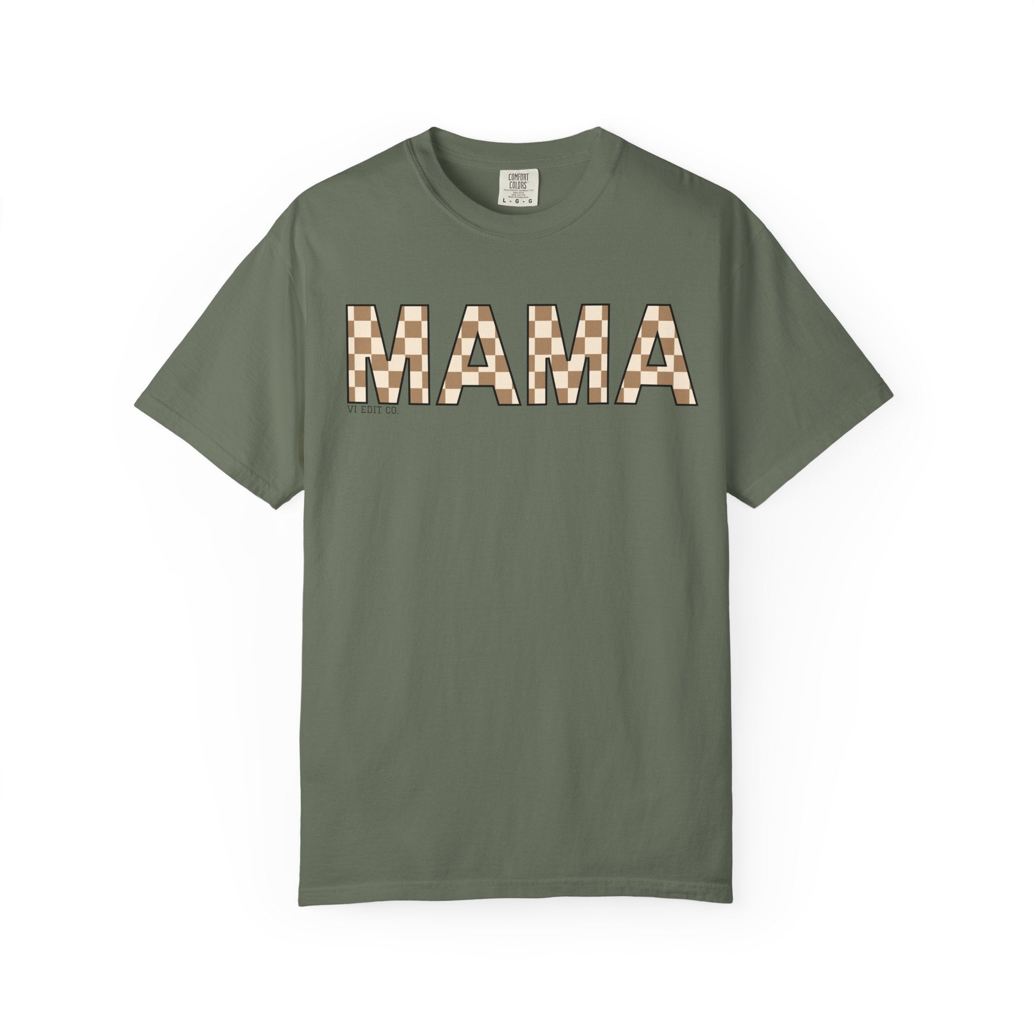 Mama Checkerboard T-Shirt | Mom Typography Tee, Neutral Plaid Letters