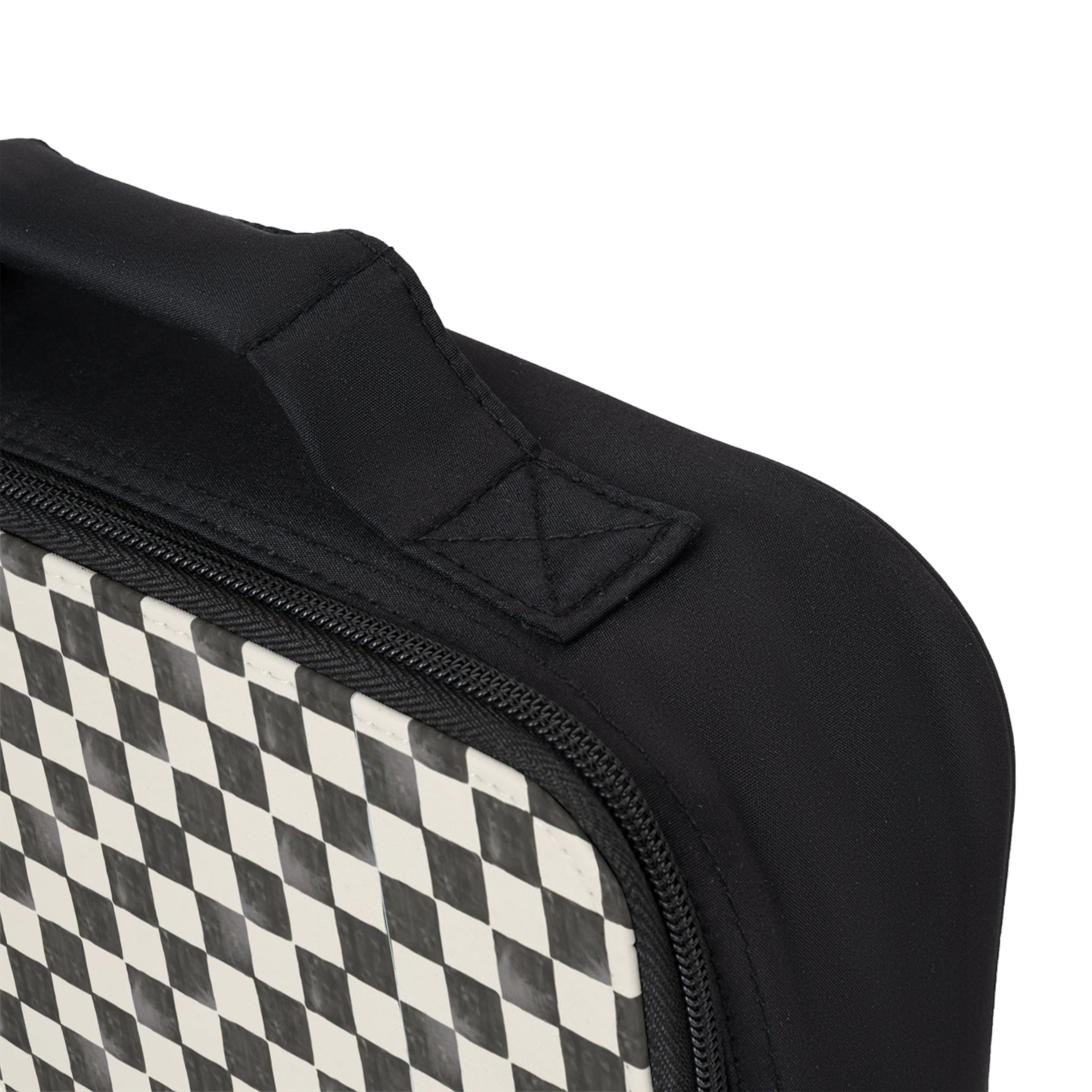 Checkerboard Lunch Bag — Black White Retro Grid Insulated Tote