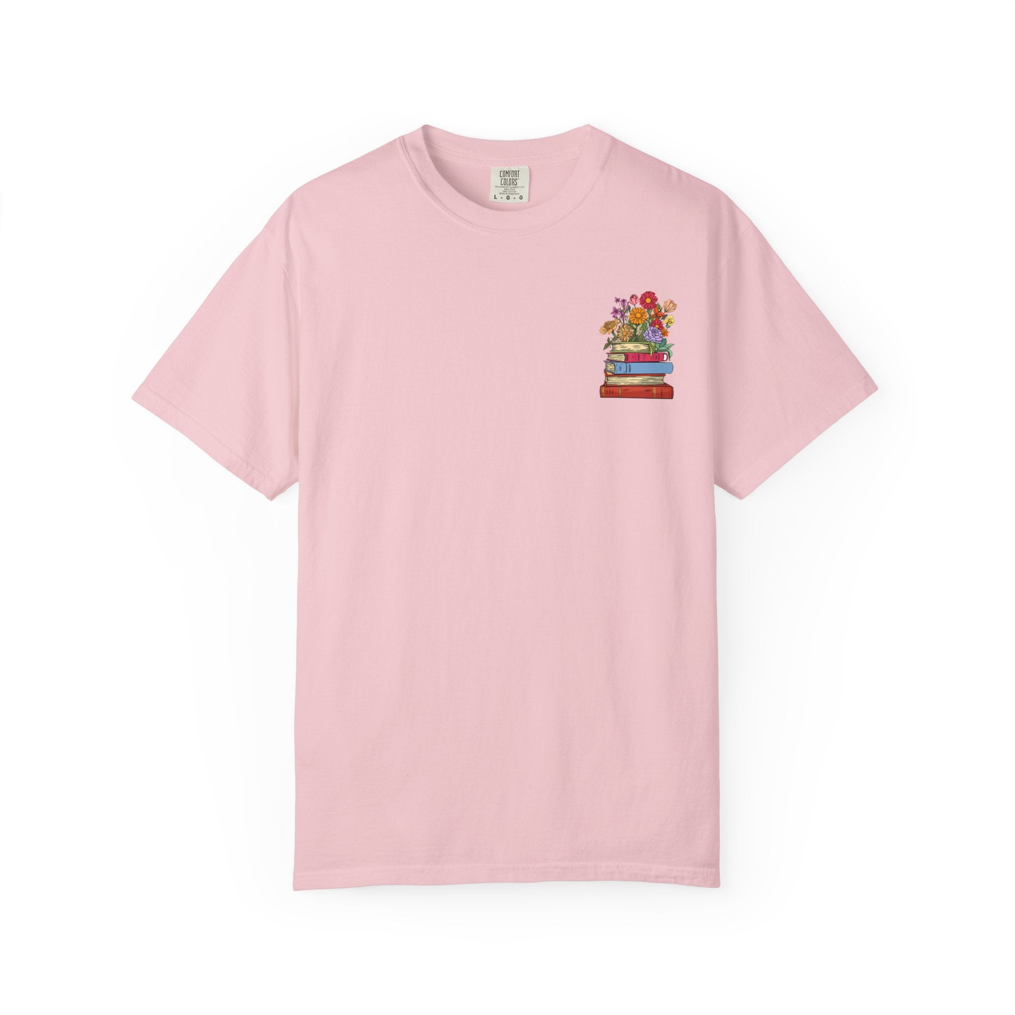 Reading Cozy T-Shirt — Floral Stack of Books Design