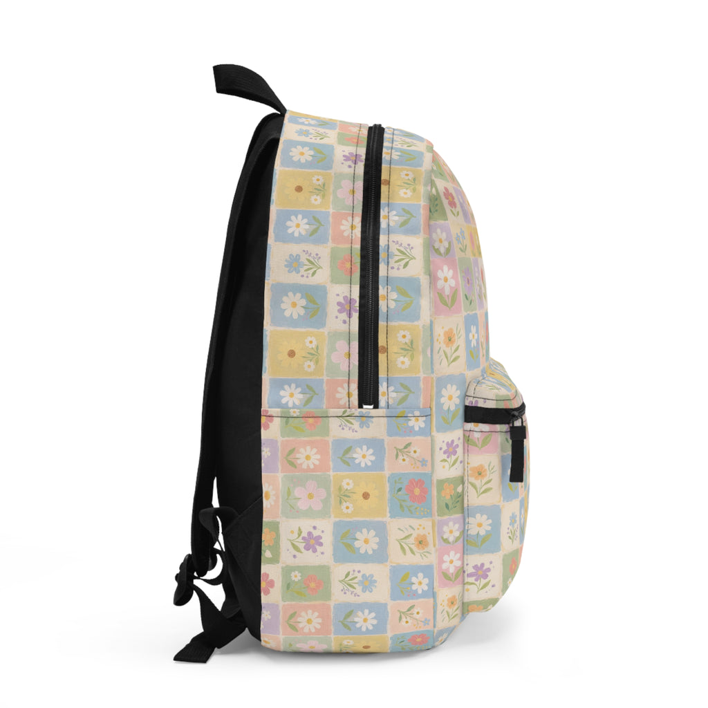 Floral Patchwork Backpack – Pastel Ditsy Flower Grid Print
