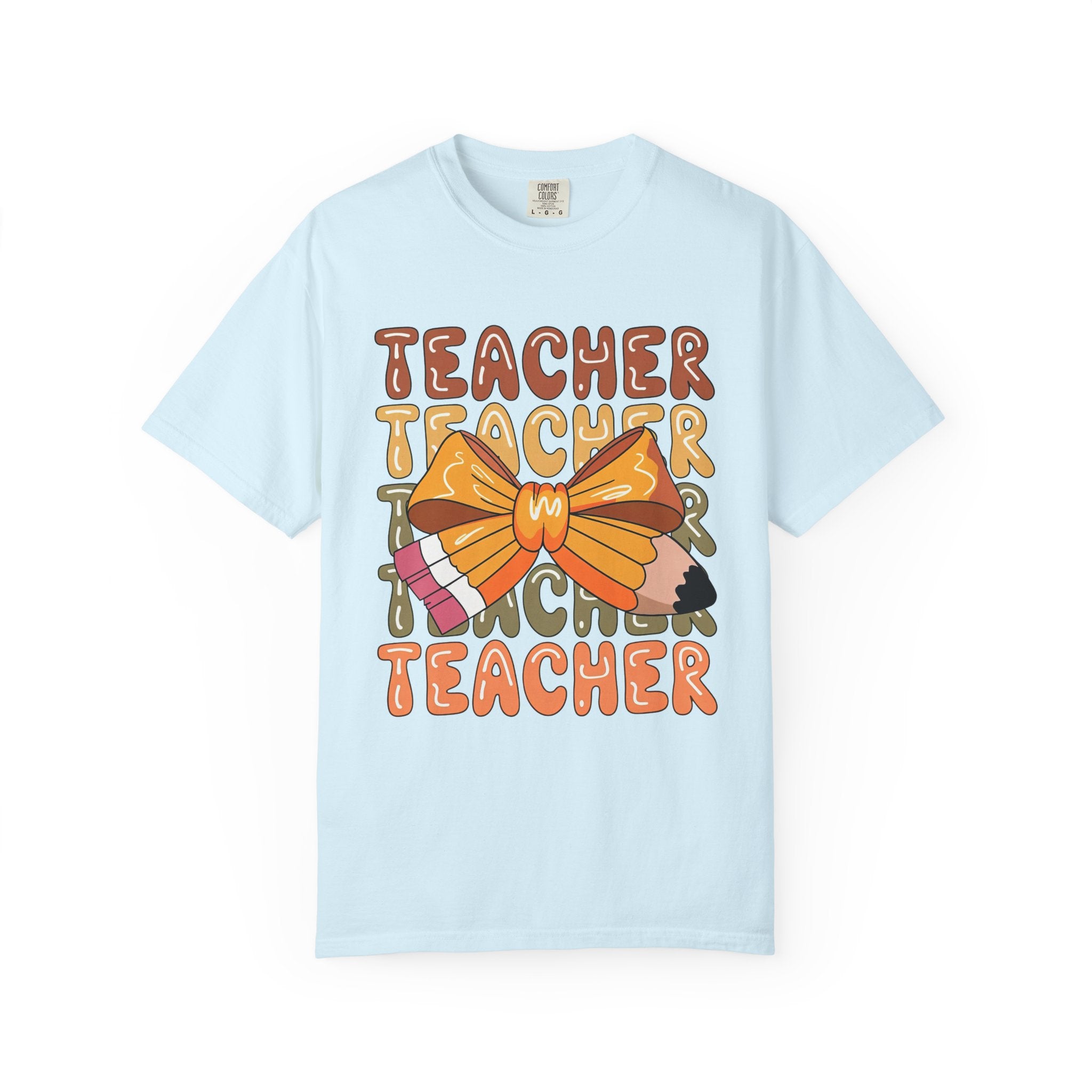 Teacher Bow Graphic T-Shirt — Cute Pencil & Ribbon Teacher Shirt for Educators