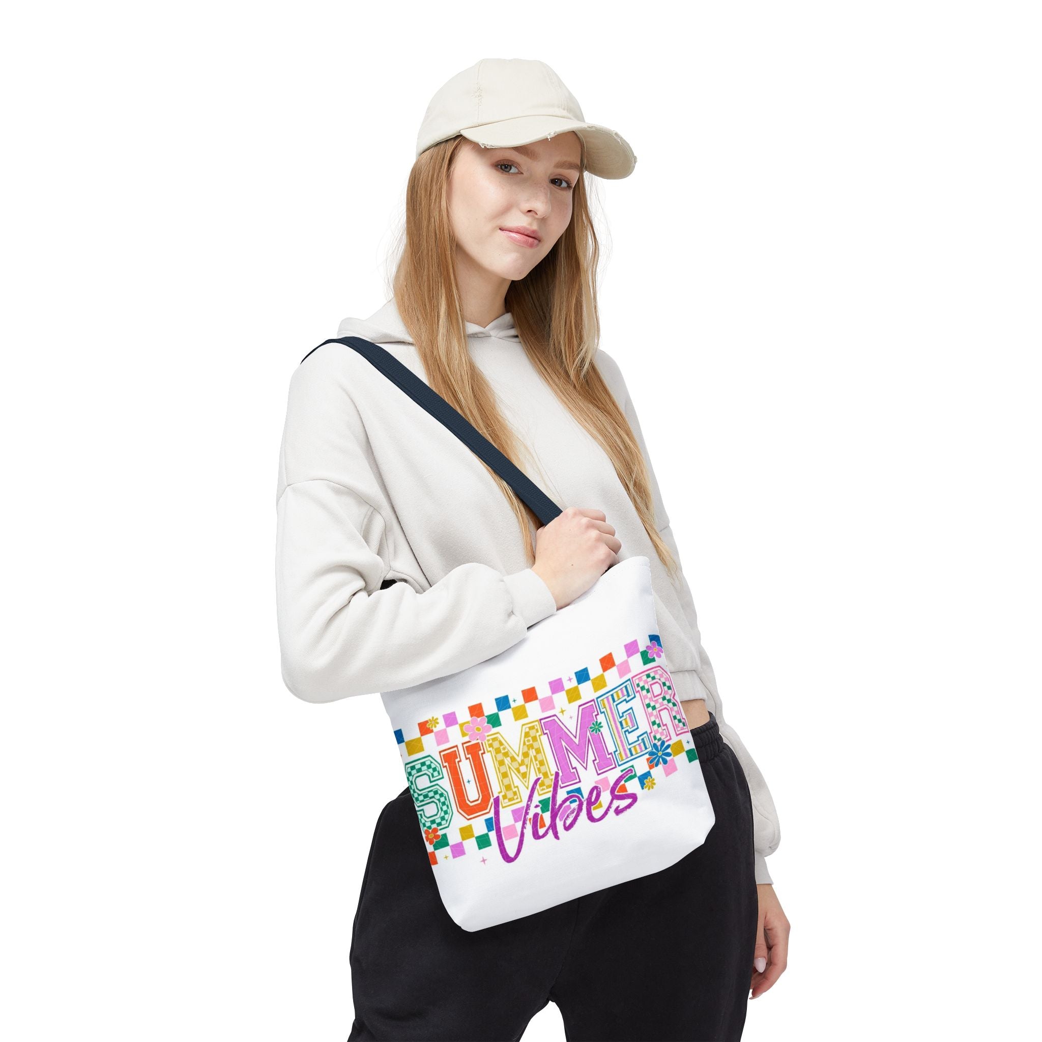 Summer Vibes Tote Bag – Colorful Retro Checkerboard Beach Market Bag