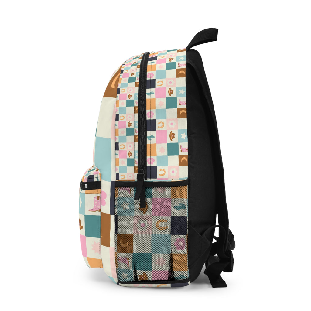 Kids' Pastel Cowgirl Patchwork Backpack – Cute Western Print School Bag