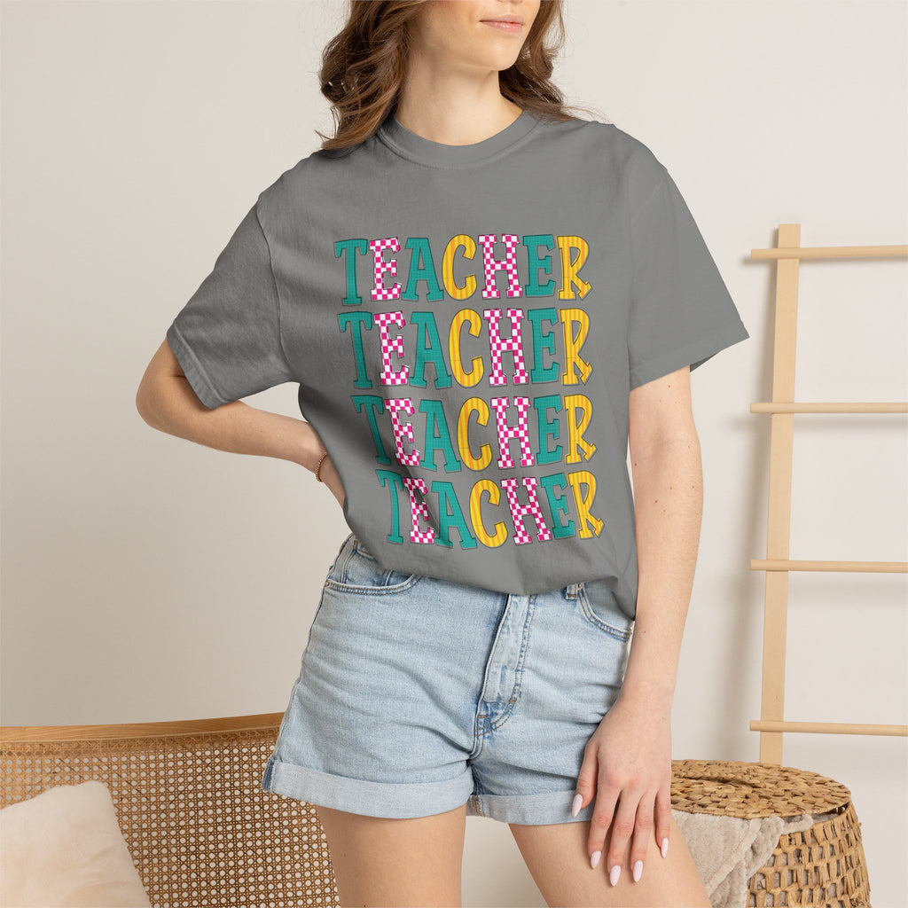 Teacher Repeat Pattern T-Shirt — Colorful Back-to-School Gift