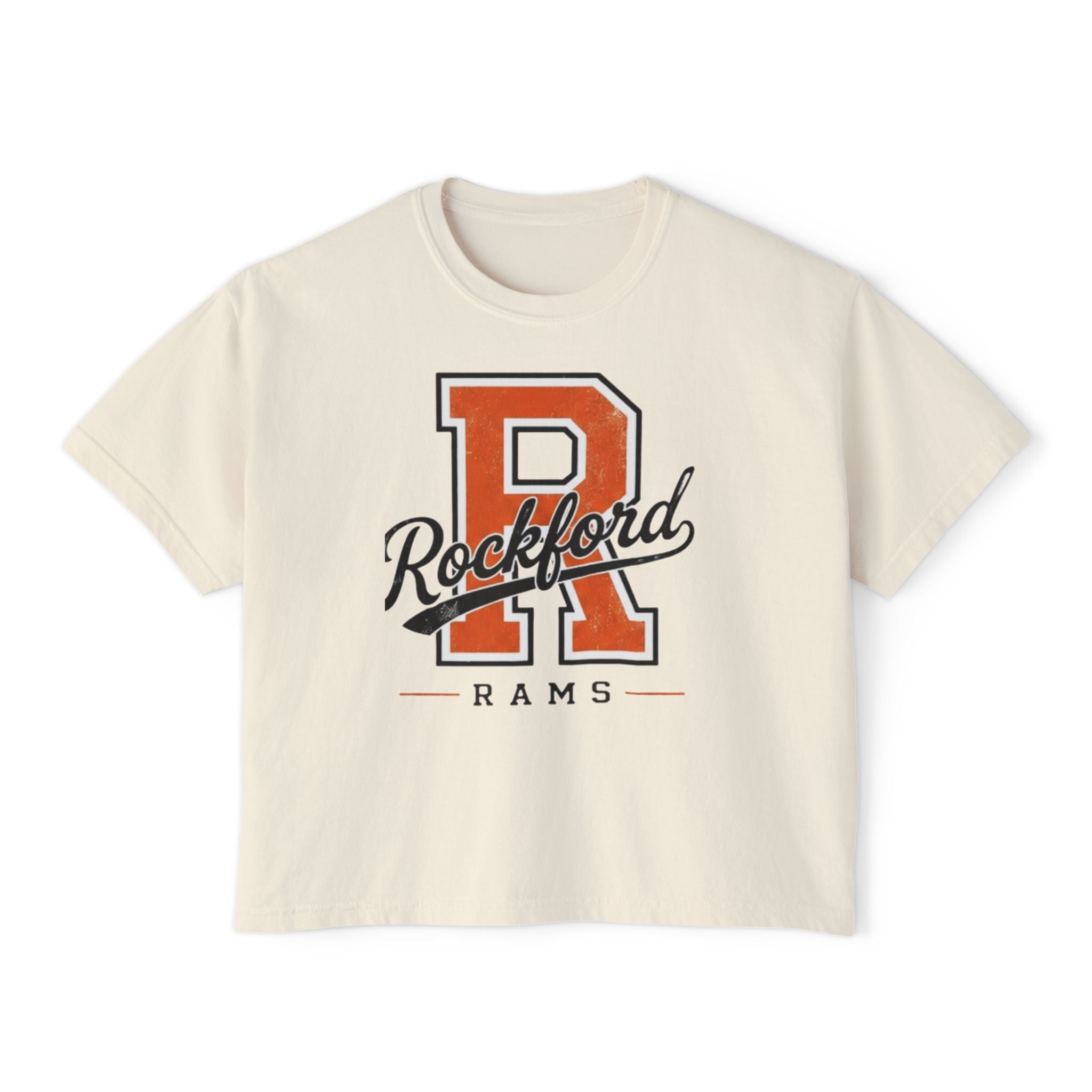 Rockford Rams Cropped Boxy Tee — Vintage Collegiate P Logo