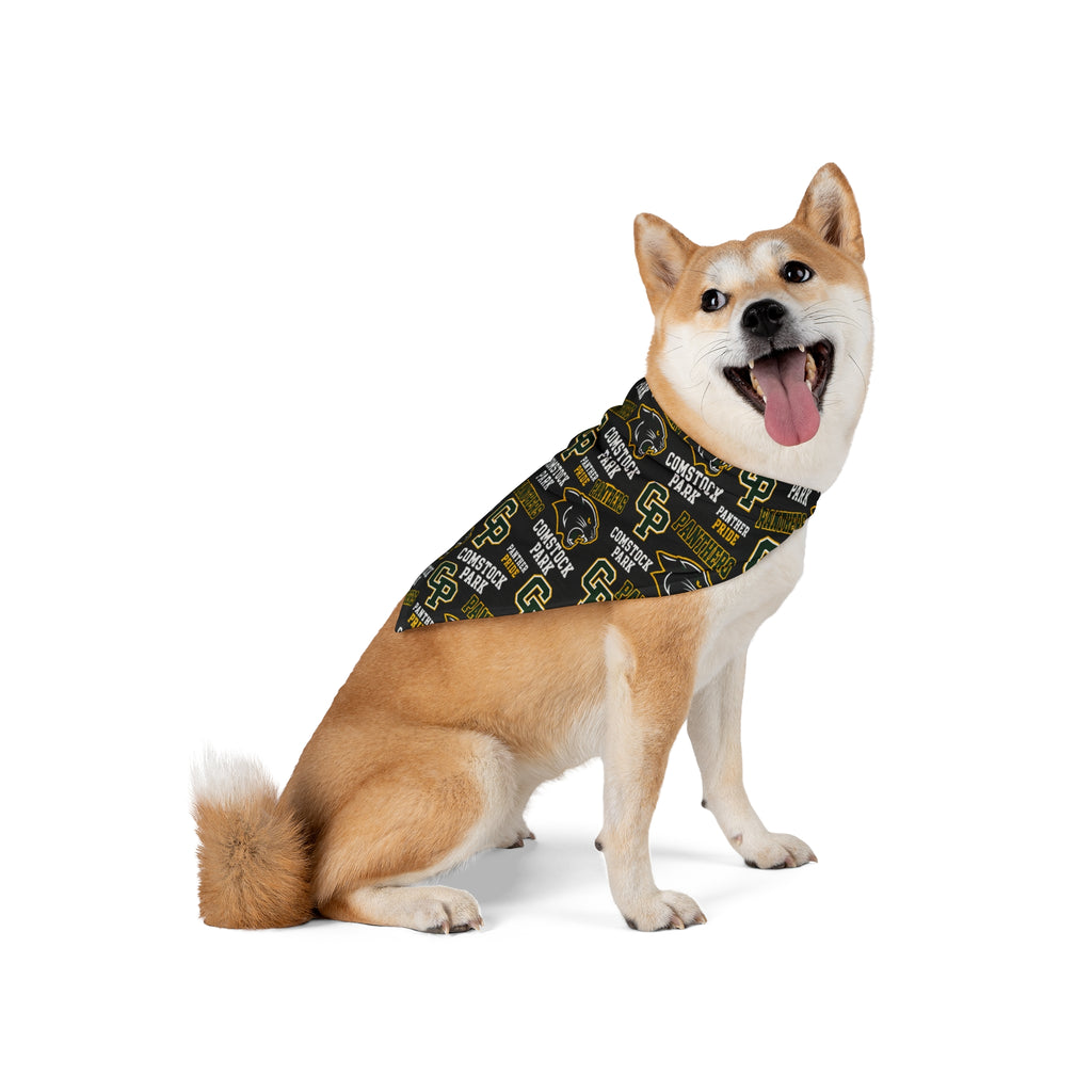 Comstock Park CP Logo Pet Bandana - Black & Gold School Spirit Dog Scarf