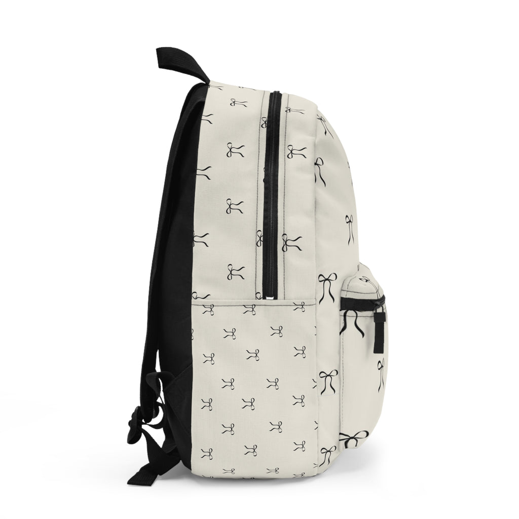 Minimal Bow Pattern Backpack — Cream Monogram Canvas School & Everyday Bag