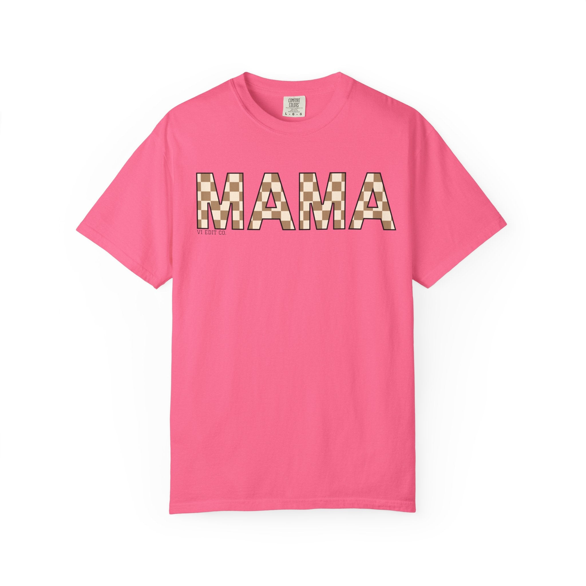Mama Checkerboard T-Shirt | Mom Typography Tee, Neutral Plaid Letters