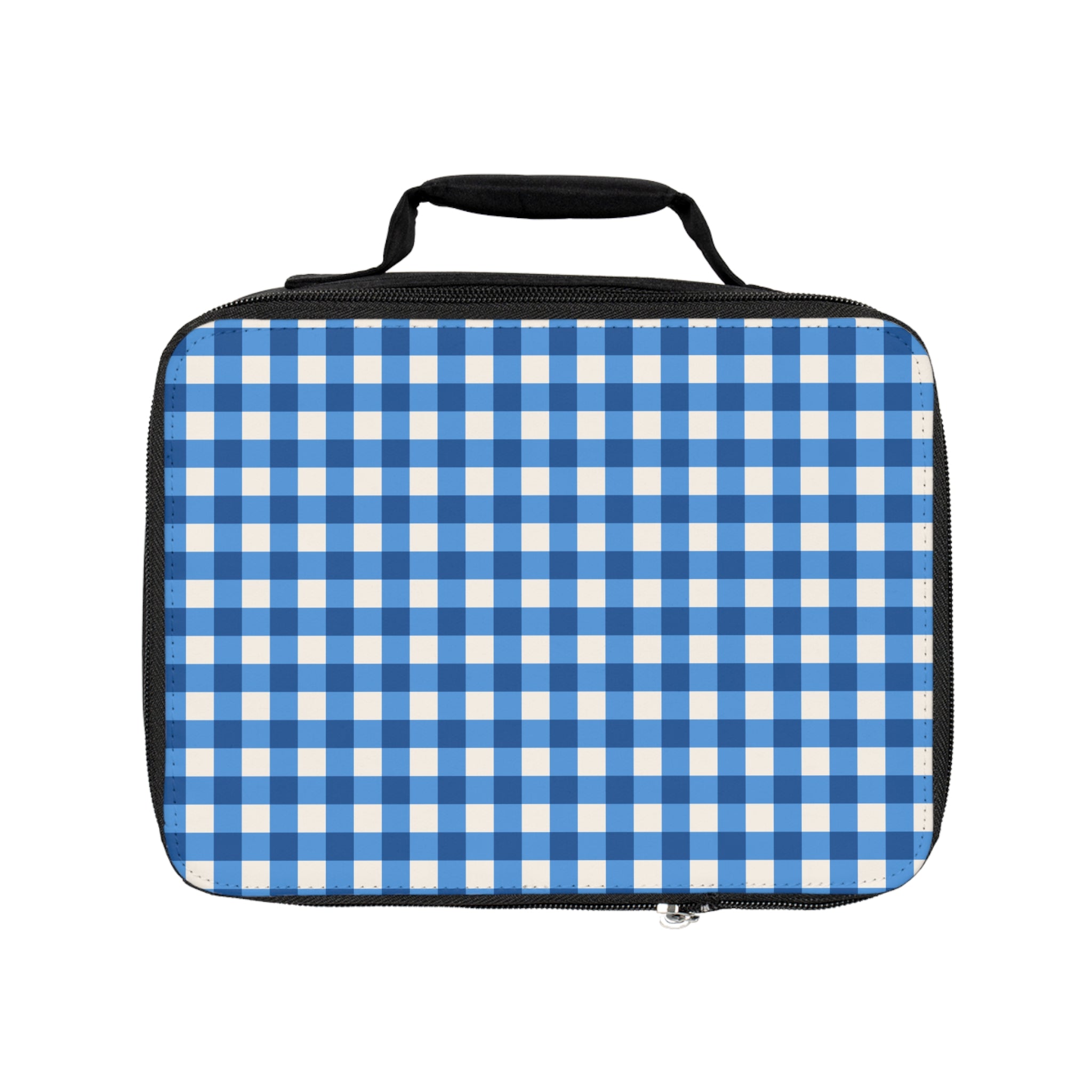 Blue Gingham Lunch Bag — Insulated Plaid Bento Tote for Kids & Adults