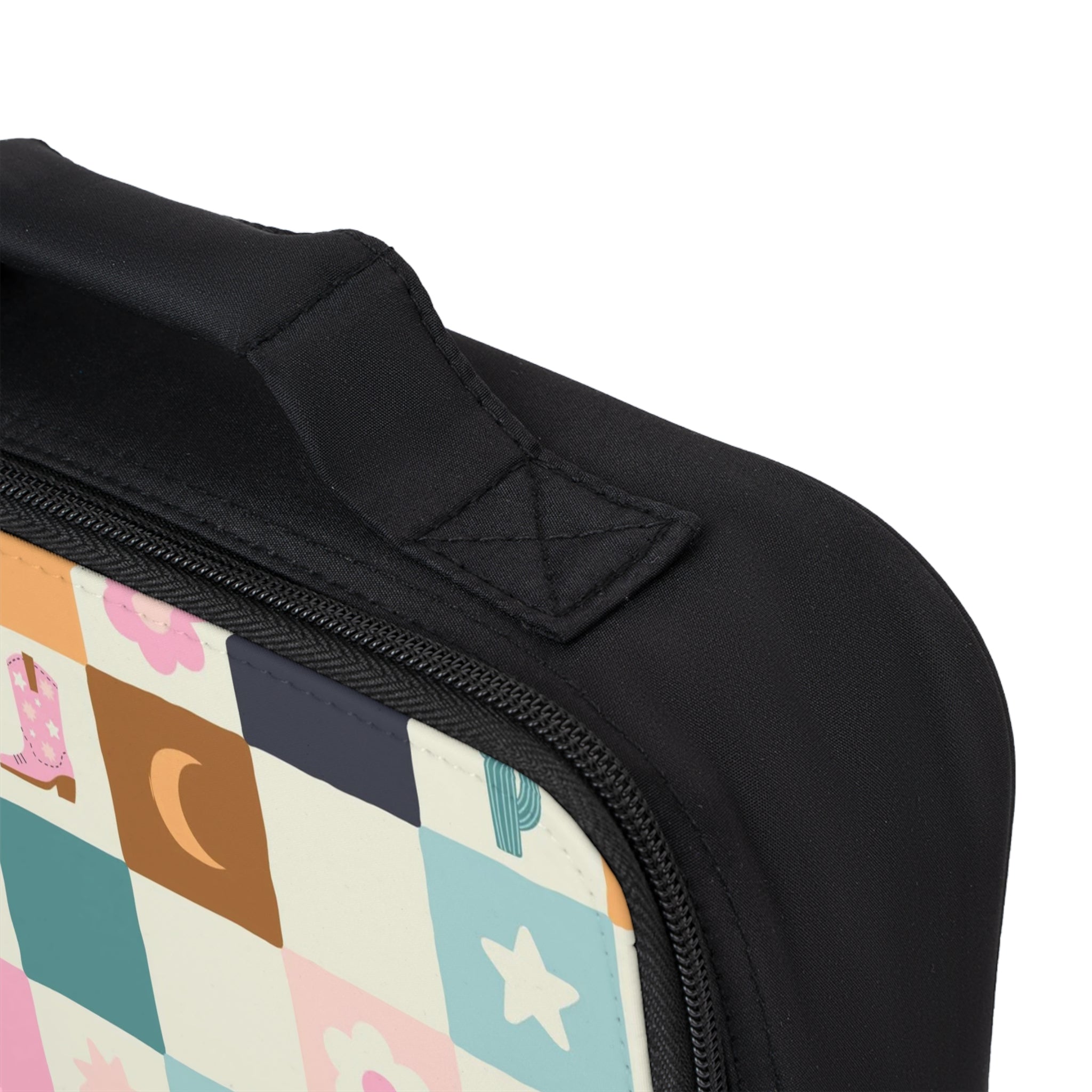 Western Patchwork Lunch Bag — Cowgirl Boots, Hats & Cactus Pattern