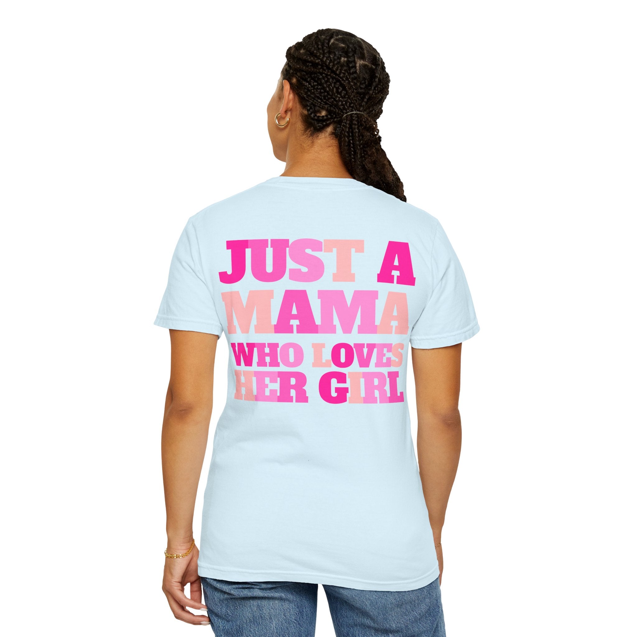 T‑Shirt — "Just a Mama Who Loves Her Girl" Pink Checker Smiley Tee