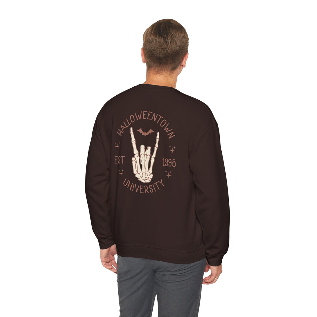 Halloweentown University Crewneck Sweatshirt — Skeleton Hand Rock On Pullover