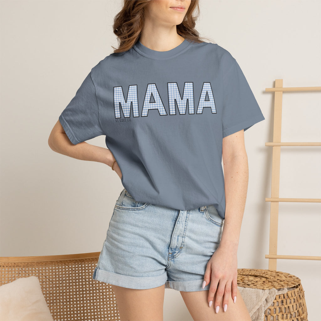 MAMA gingham block letters T-Shirt | mom shirt, mama tee