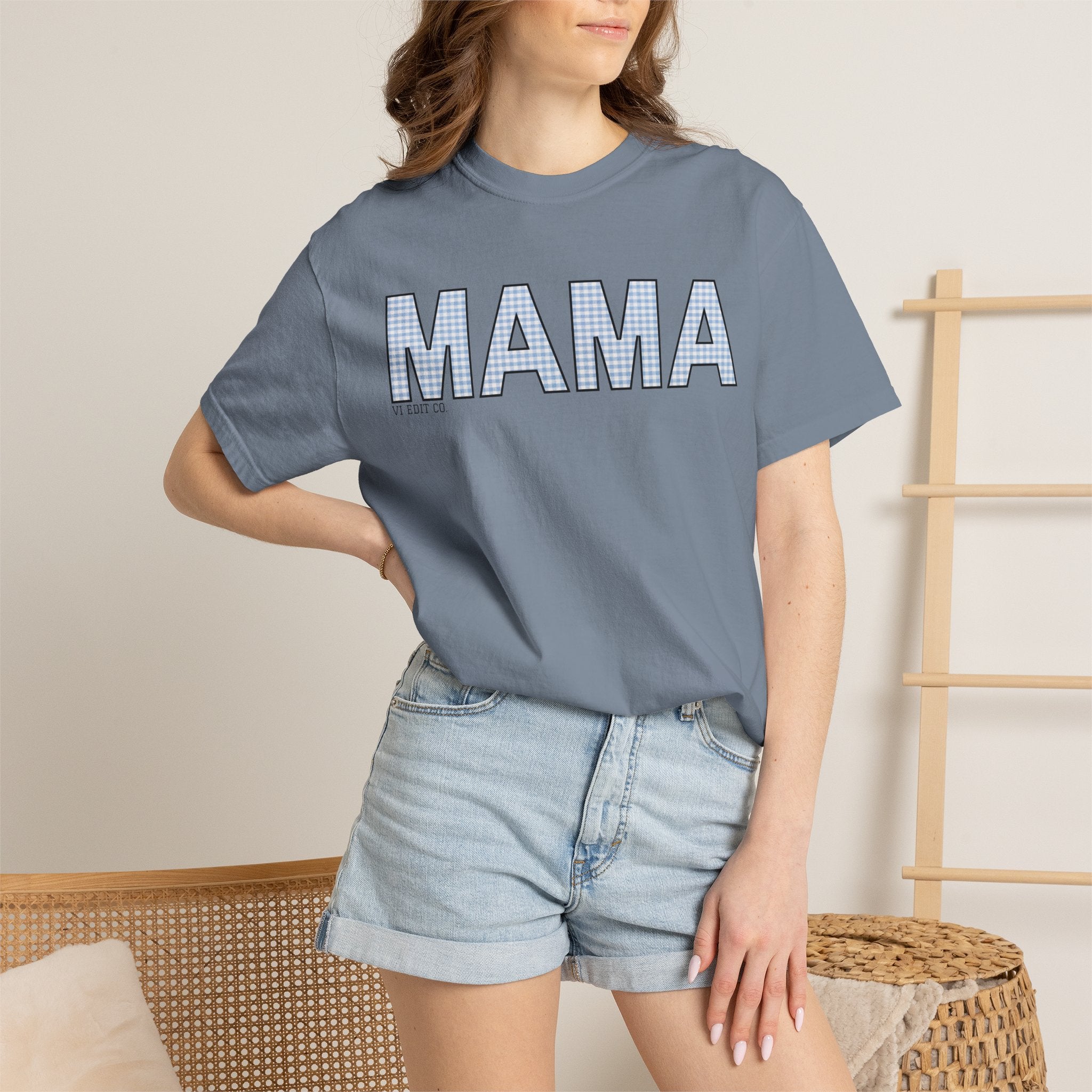 MAMA gingham block letters T-Shirt | mom shirt, mama tee