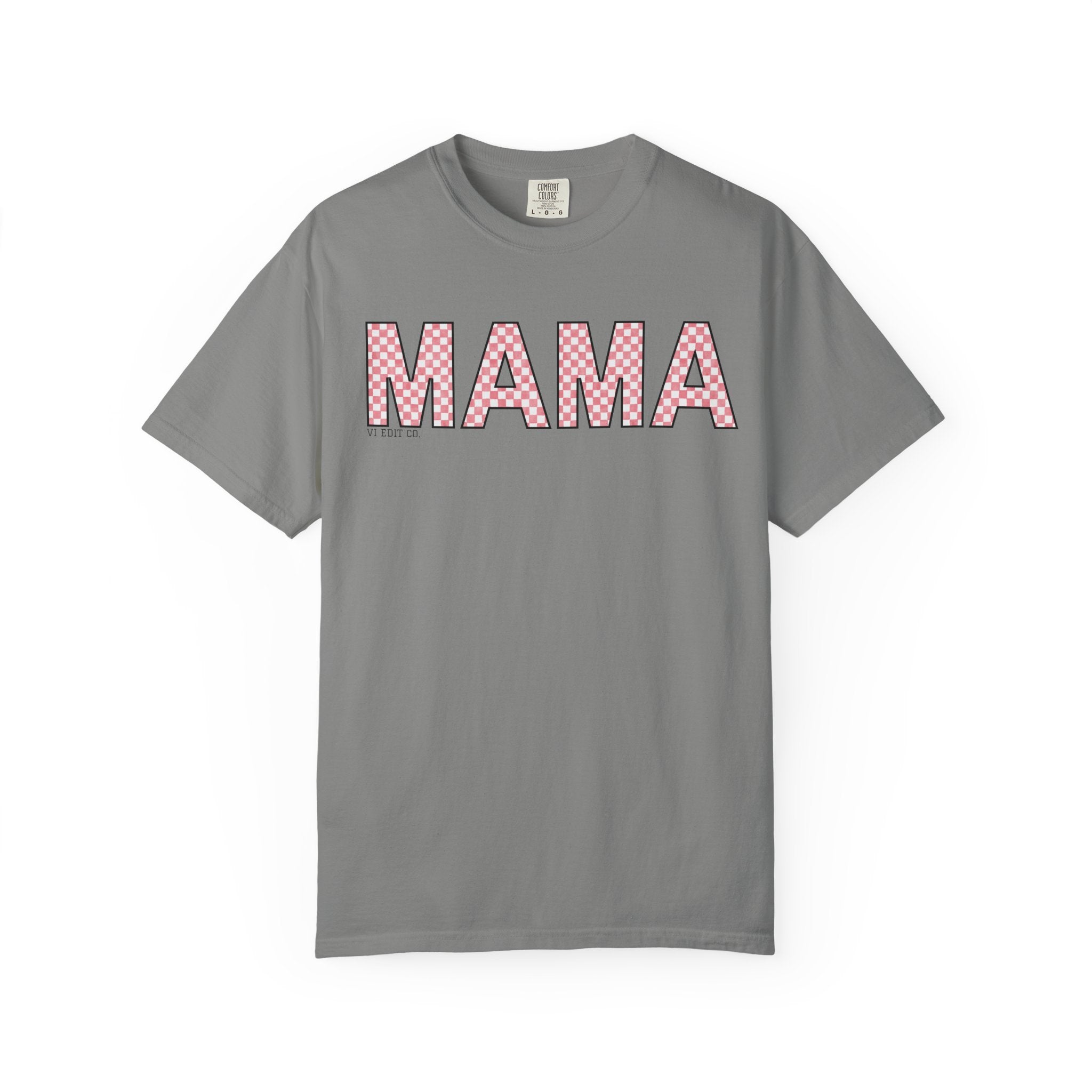 Mama Checkered Letters T-Shirt | Pink Plaid Typography Tee