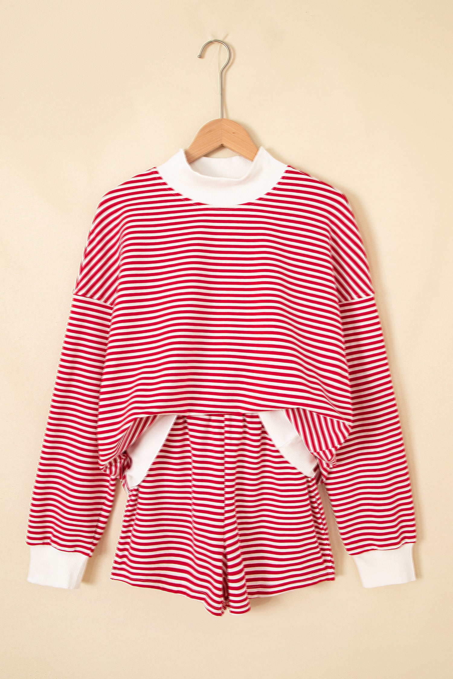 Sky Blue Stripe Oversize Mock Neck Sweatshirt and Shorts Set
