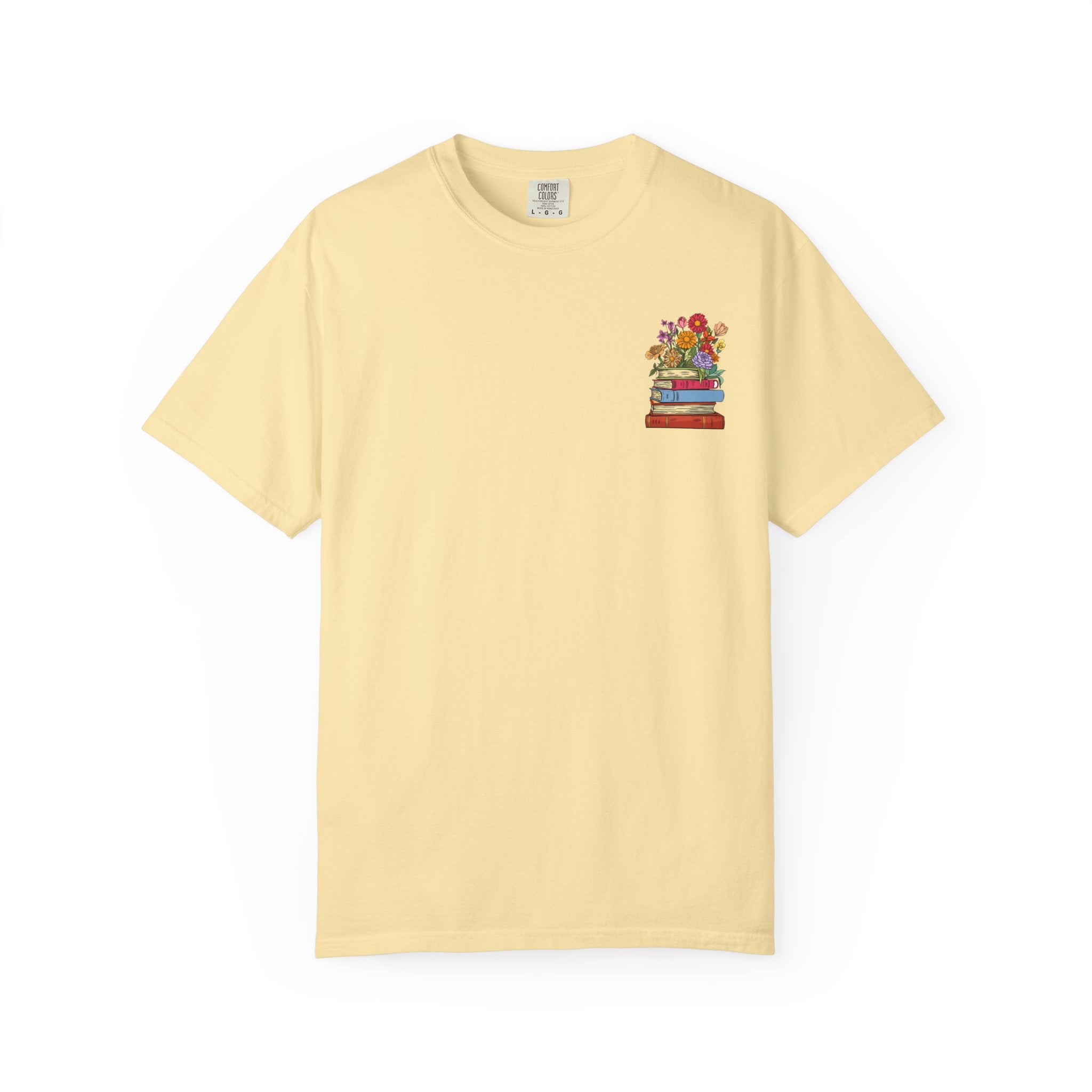 Reading Cozy T-Shirt — Floral Stack of Books Design
