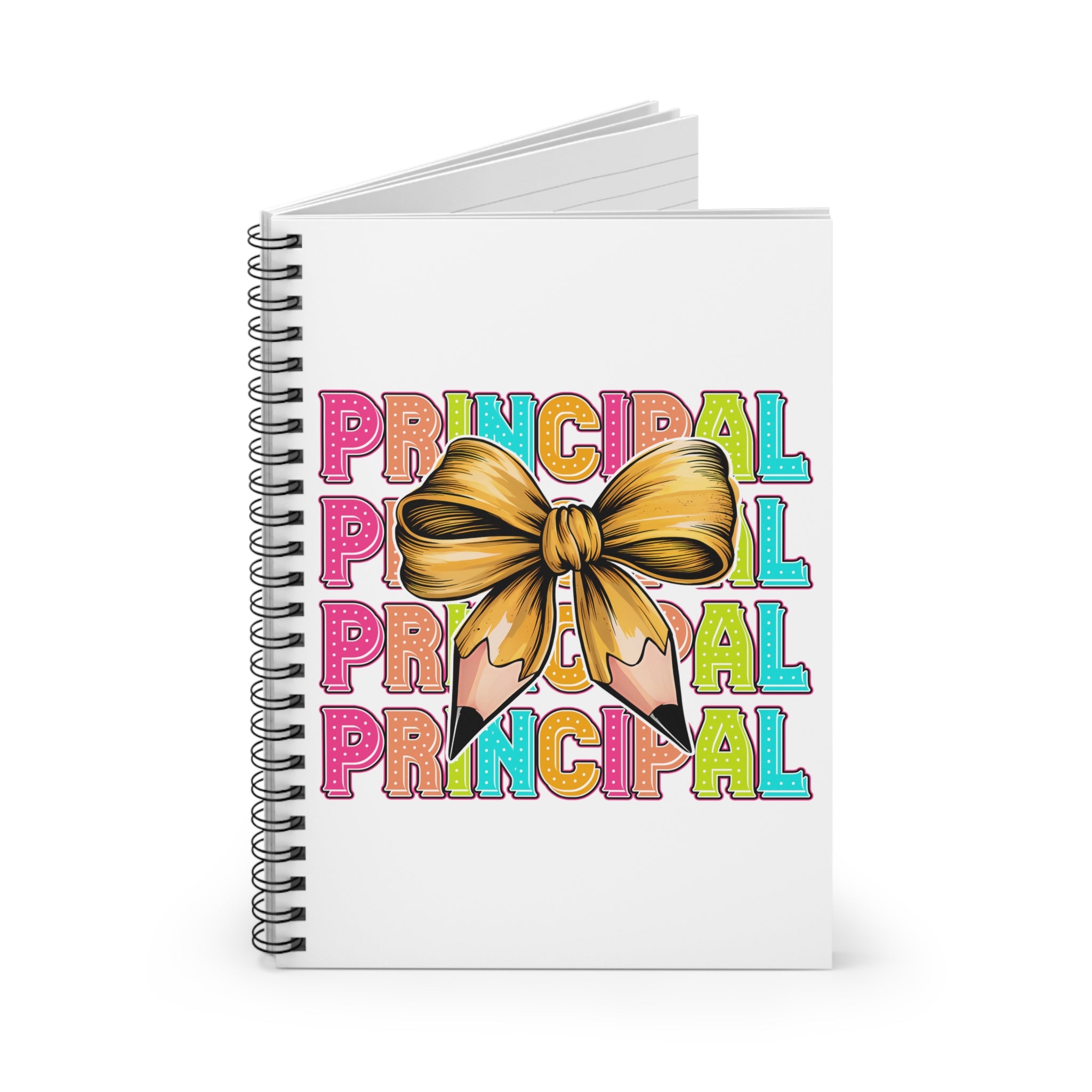 Principal Notebook — Colorful School Leader Spiral Journal with Gold Bow