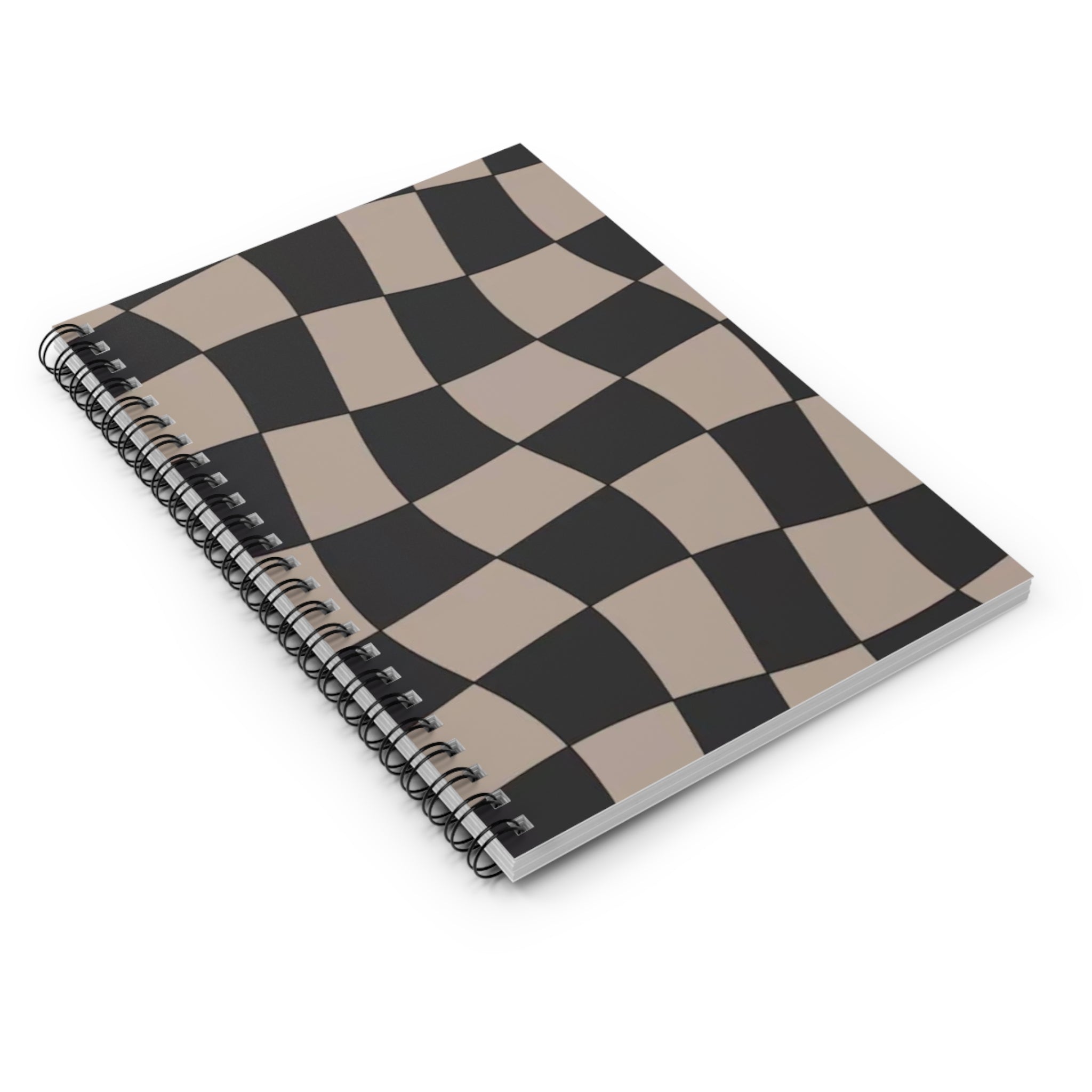 Wavy Checkerboard Spiral Notebook — Neutral Retro Pattern Ruled Journal