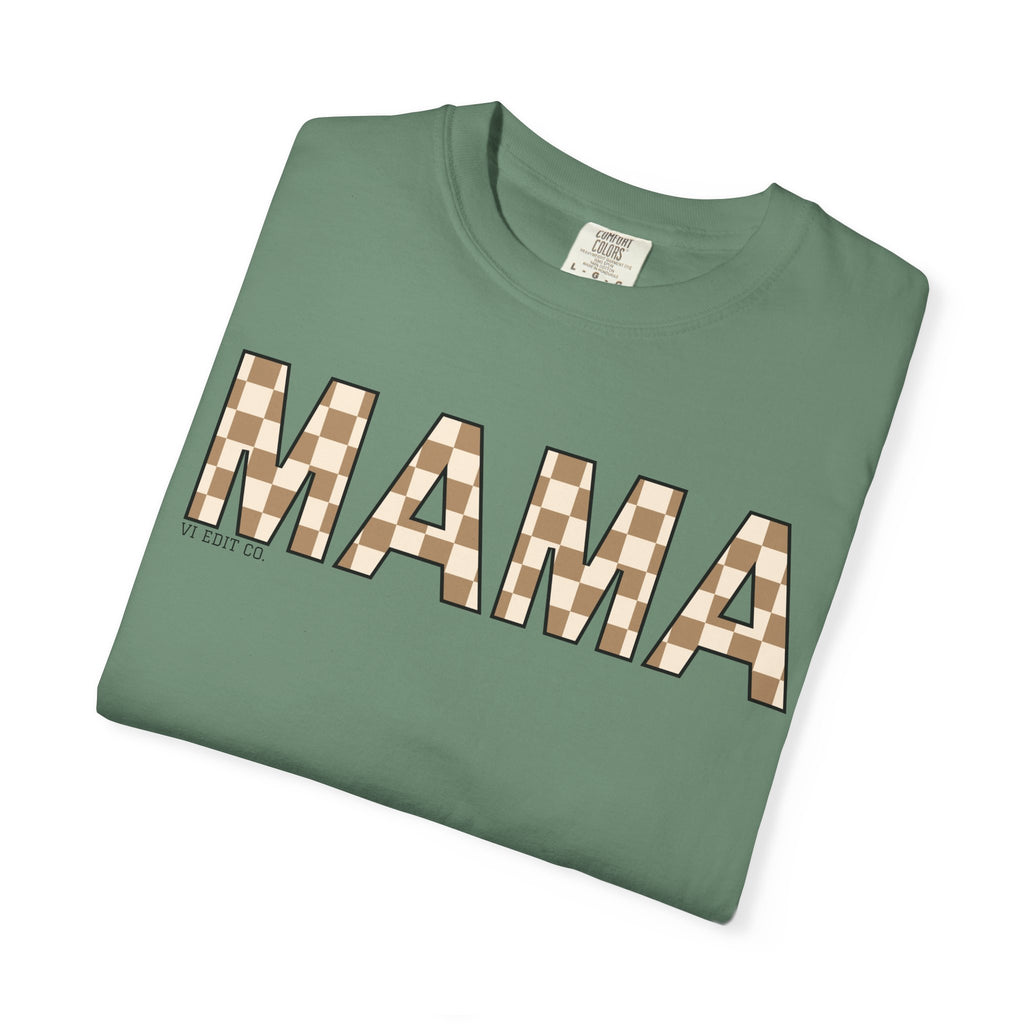 Mama Checkerboard T-Shirt | Mom Typography Tee, Neutral Plaid Letters