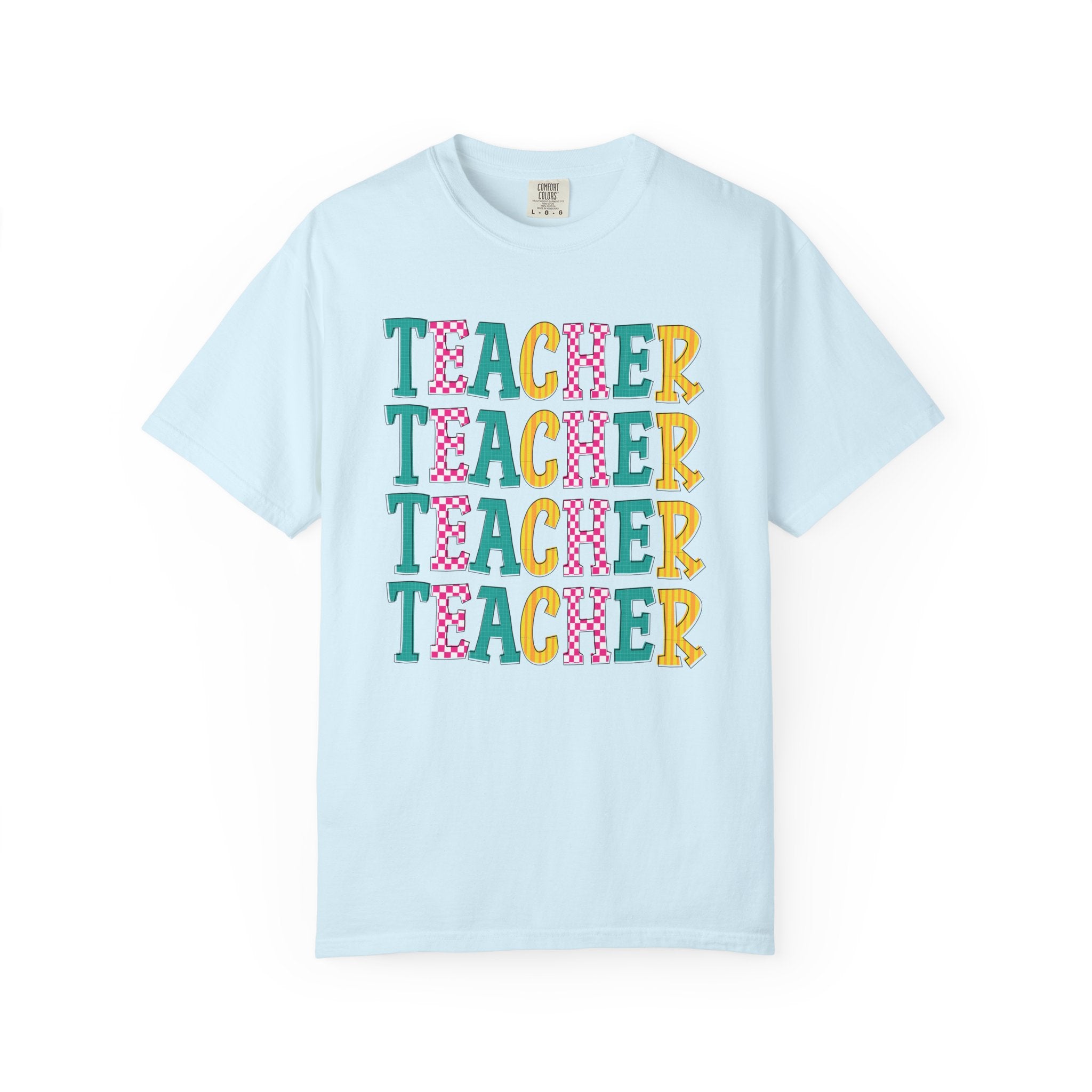 Teacher Repeat Pattern T-Shirt — Colorful Back-to-School Gift