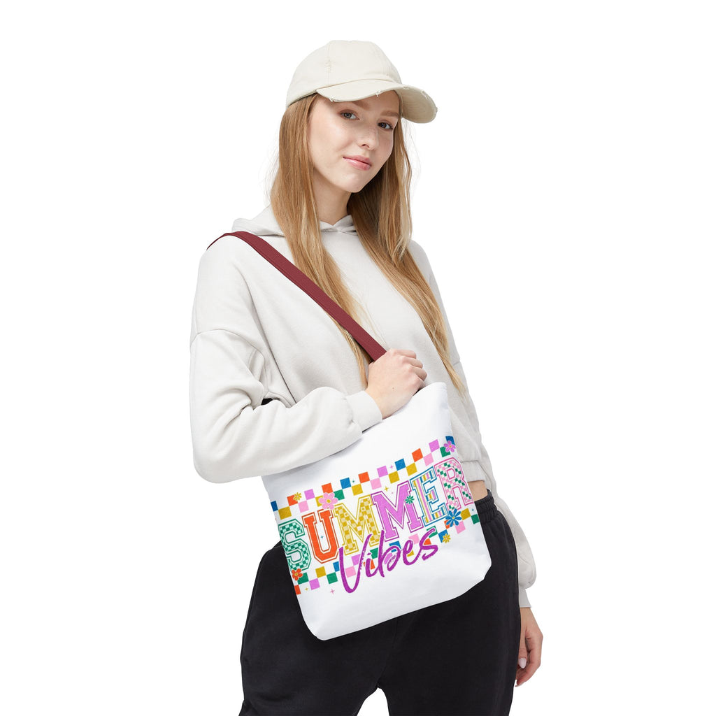 Summer Vibes Tote Bag – Colorful Retro Checkerboard Beach Market Bag