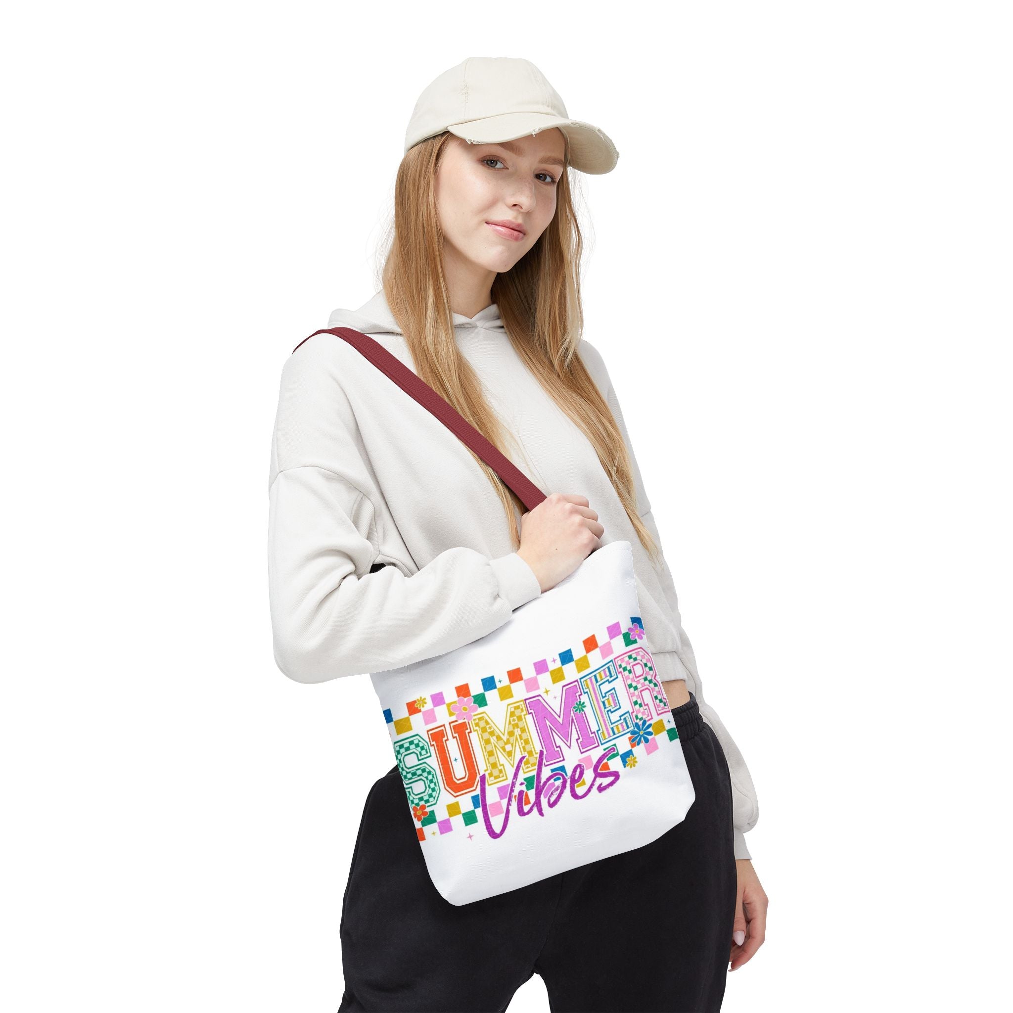 Summer Vibes Tote Bag – Colorful Retro Checkerboard Beach Market Bag