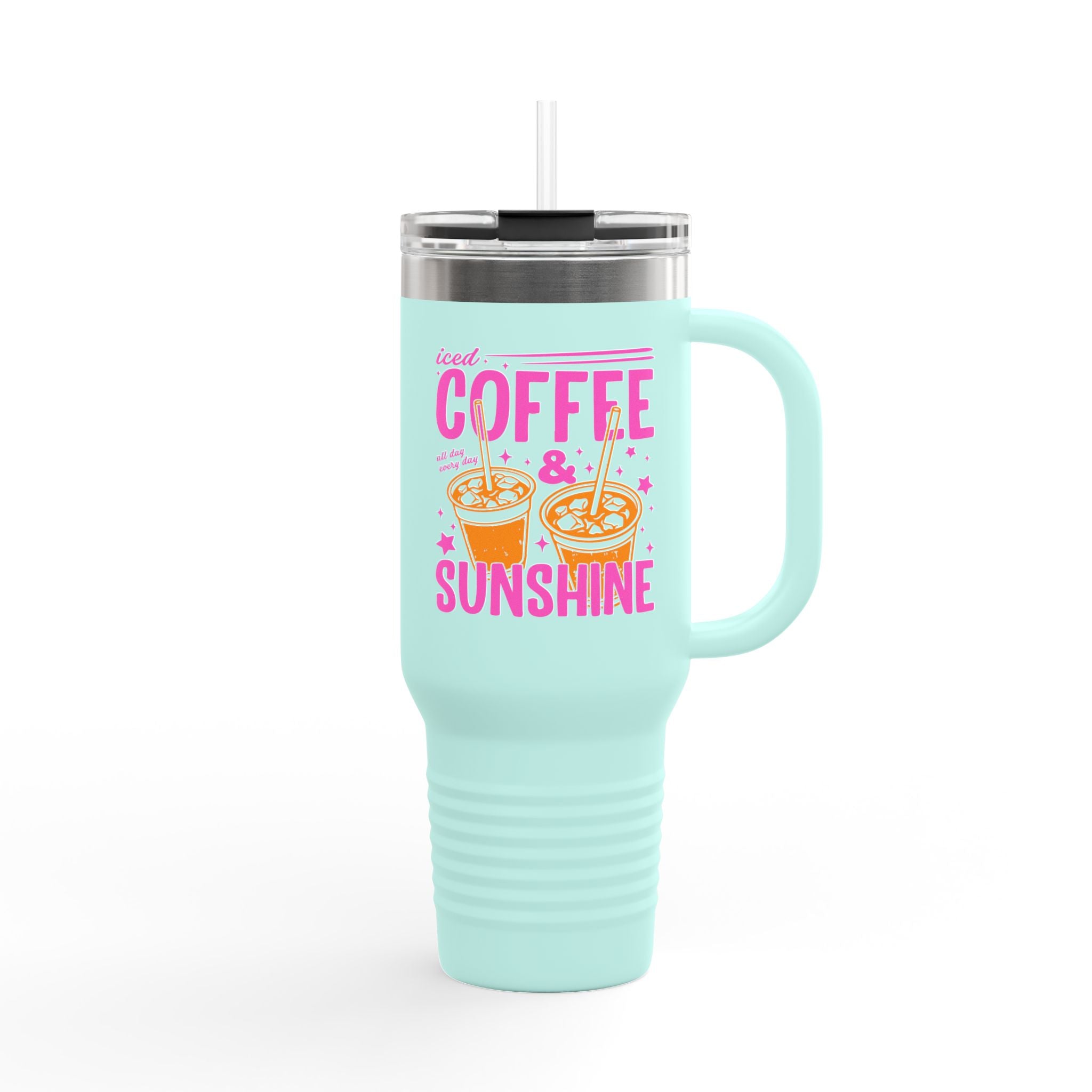 40oz Insulated Travel Mug - "Coffee & Sunshine" Tropical Iced Latte Tumbler