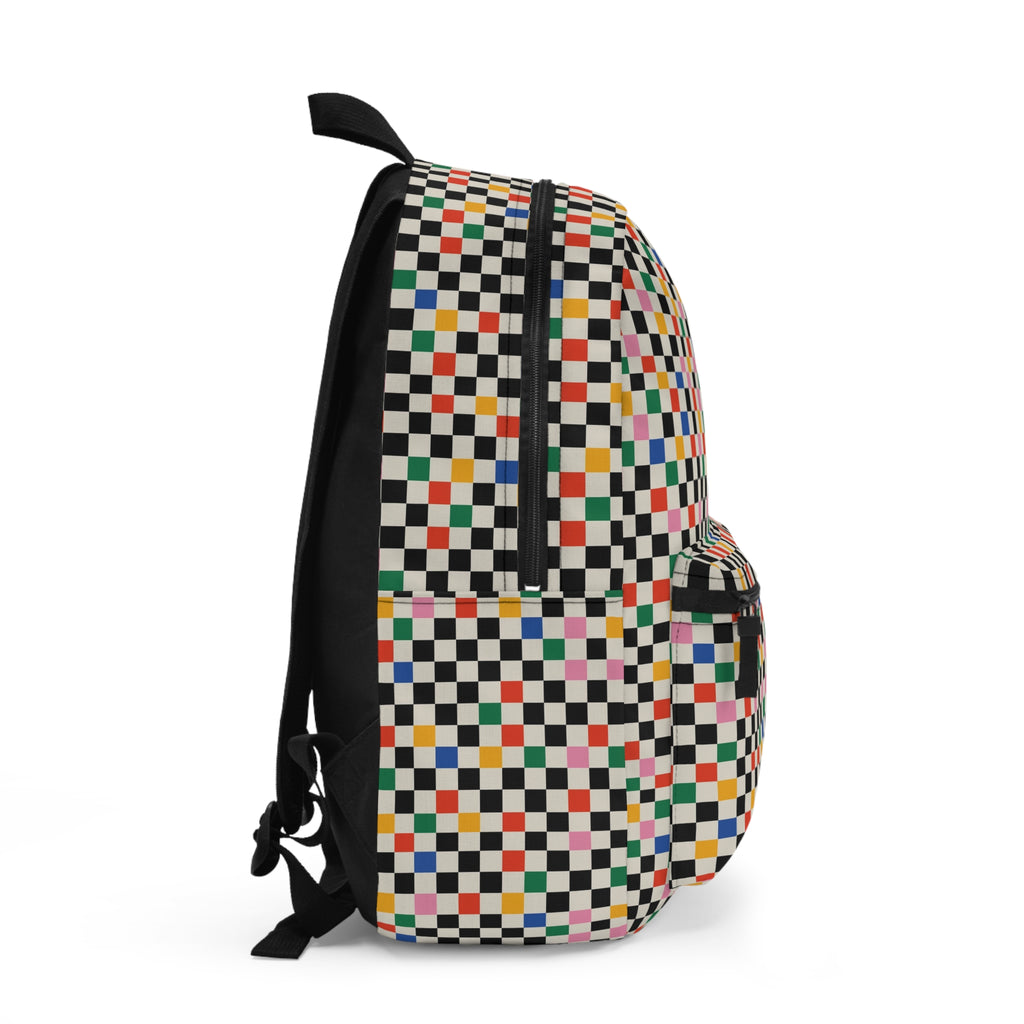 Colorful Checkerboard Backpack – Retro Pixel Pattern School & Travel Bag