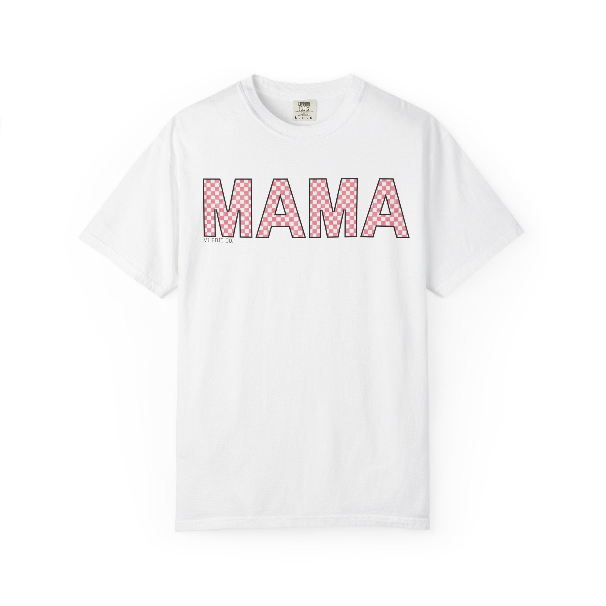 Mama Checkered Letters T-Shirt | Pink Plaid Typography Tee